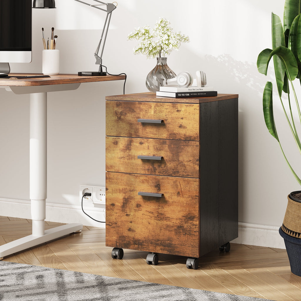 GALAXHERO 3 Drawer File Cabinet, Small Rolling Office Cabinet for Home Office, Wooden Filing Cabinet Fits Letter/A4 Size Files
