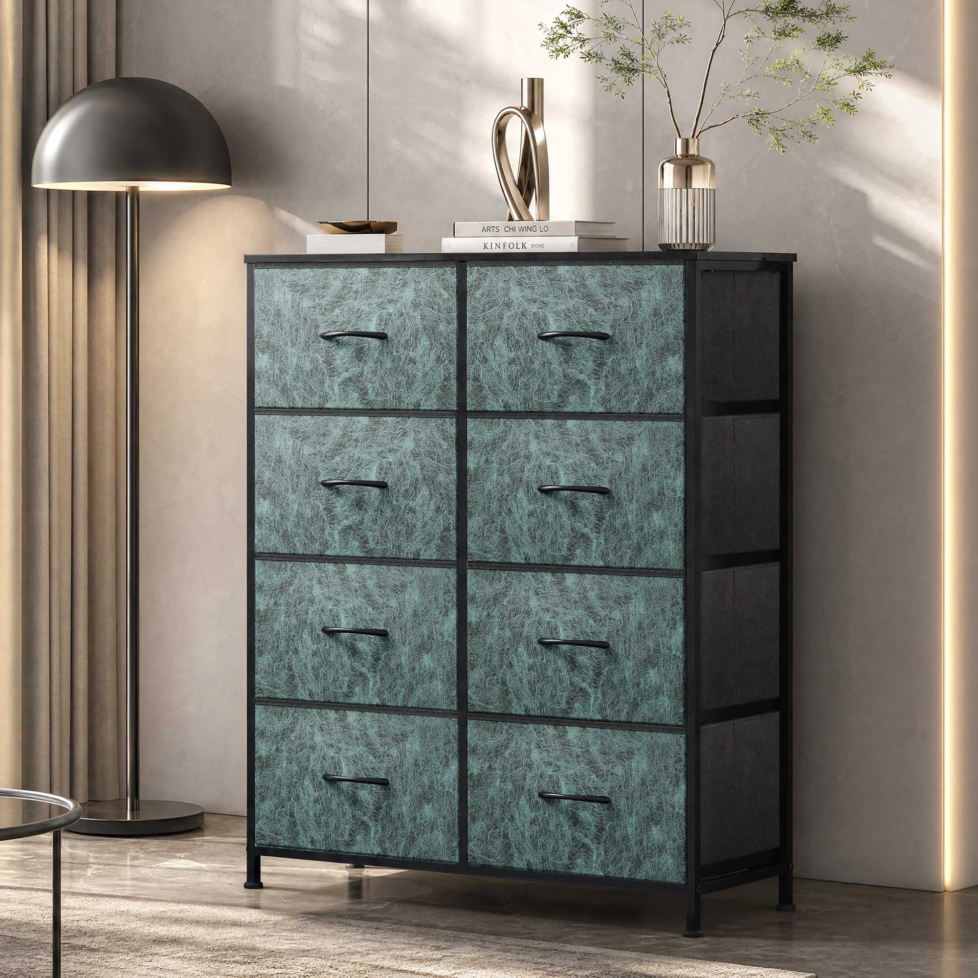 GALAXHERO 8 Drawer Fabric Dresser for Bedroom, Storage Bins Chest of Drawer for Closet, Living Room, Hallway, Wood Grain Print