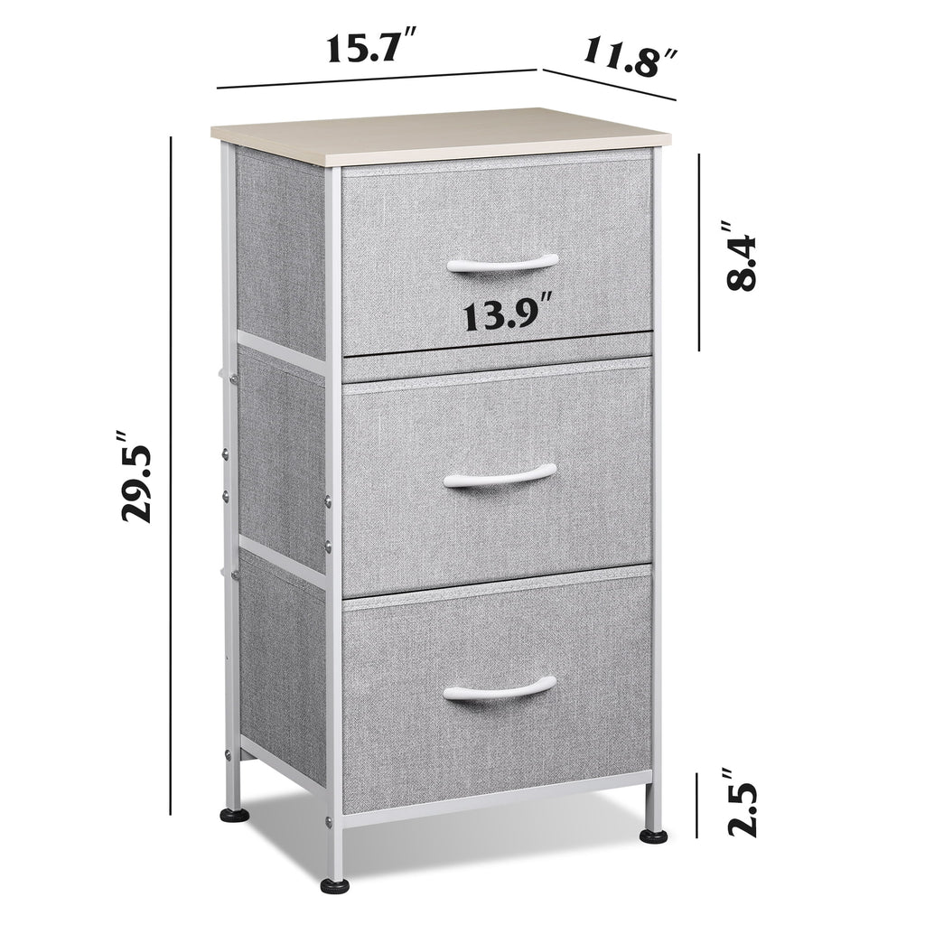 GALAXHERO 3 Drawer Nightstand, Fabric Storage Dresser Sturdy Steel Frame with Wood Top