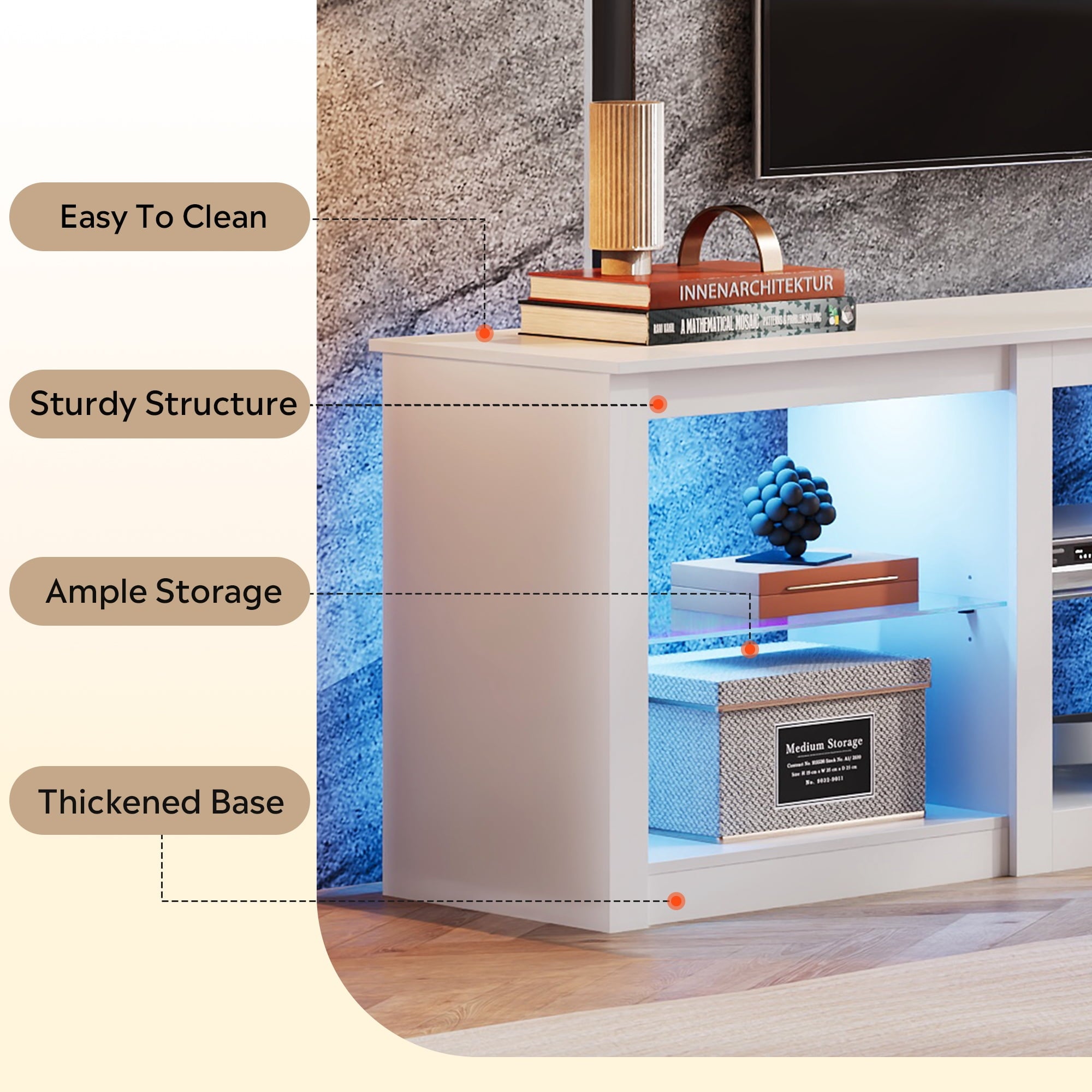 GALAXHERO TV Stand for 55/65/75 Inch, TV Modern Entertainment Center with LED Lights & Adjustable Glass Shelves Sturdy Media Console for Living Room, Bedroom, Gaming