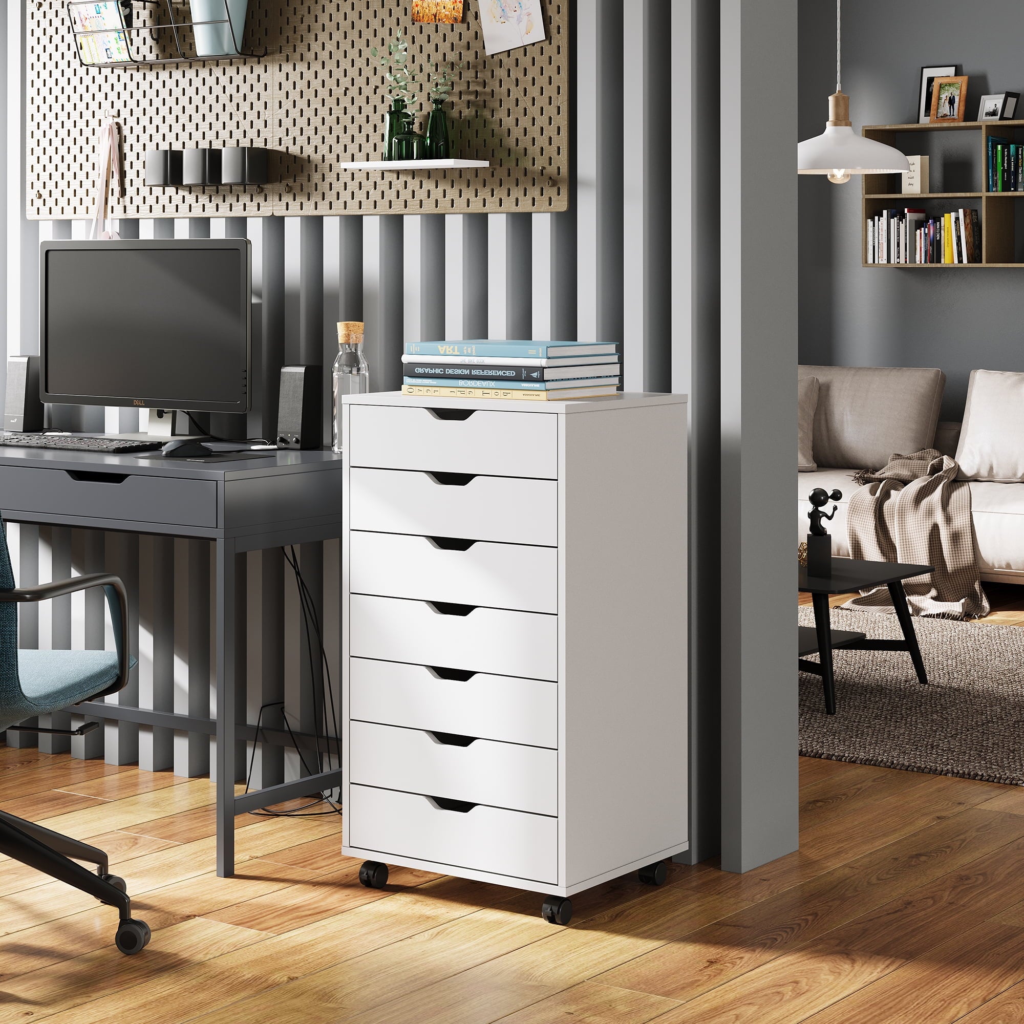 GALAXHERO 7 Drawer Vertical File Cabinet, Wood Storage Cabinet with Wheels for Home Office