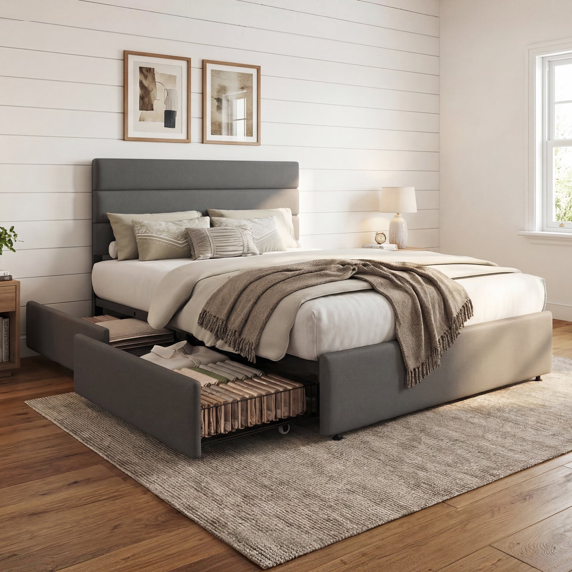 GALAXHERO Full Size Upholstered Bed Frame with 4 Storage Drawers and Headboard, Velvet Platform Bedframe, Sturdy Metal & Wooden Slats Support, No Box Spring Needed, Easy Assembly