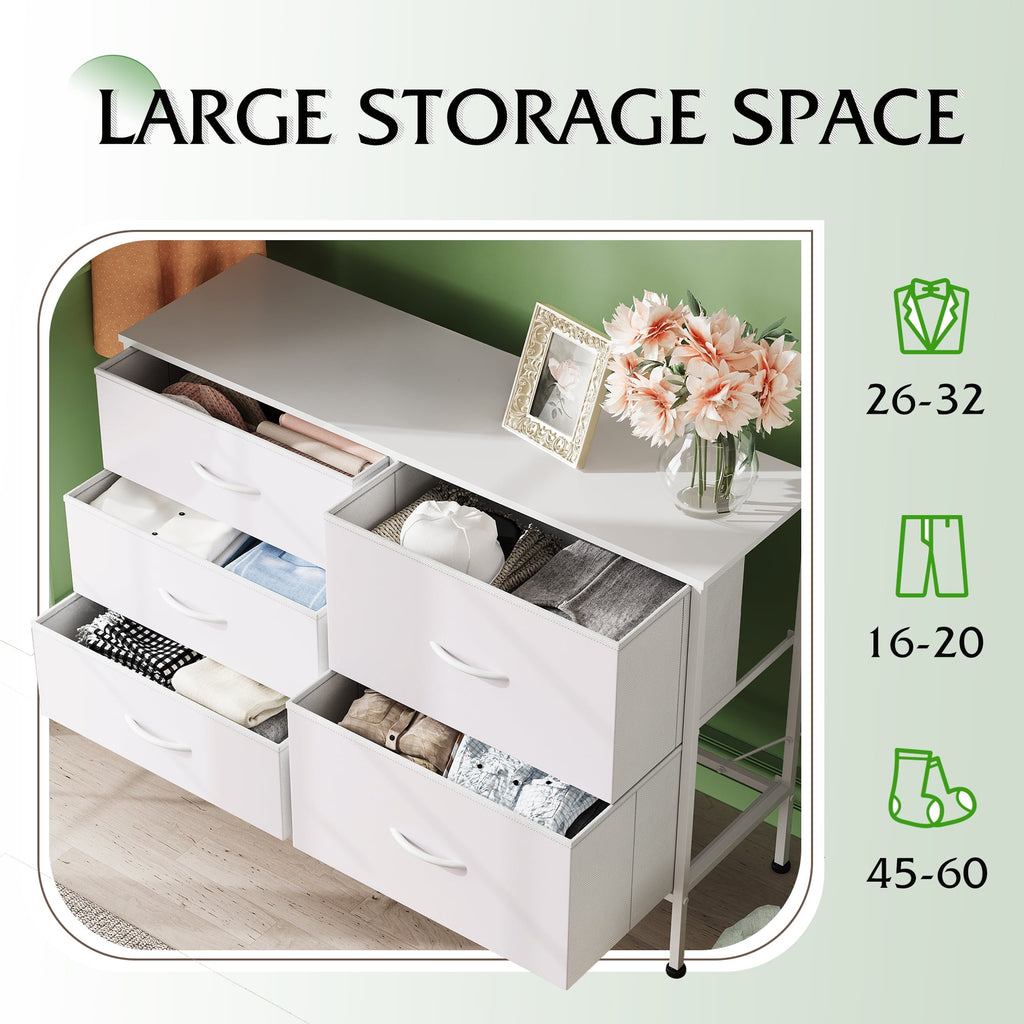 GALAXHERO 5 Drawer Dresser for Bedroom, Wide Chest of Drawers Nightstand Storage Organizers with Wood Top for Living Room, Hallway