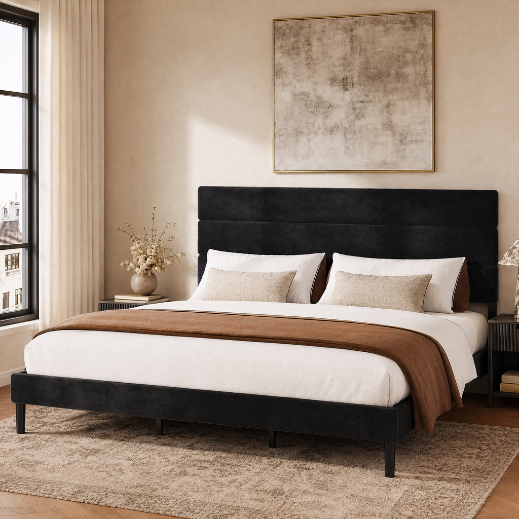 GALAXHERO Upholstered Bed Frame, King Size Bed Frame with Headboard, Platform Bed with Wood Slats, 1500LBS Mattress Foundation, No Box Spring Needed, Easy Assembly, Velvet