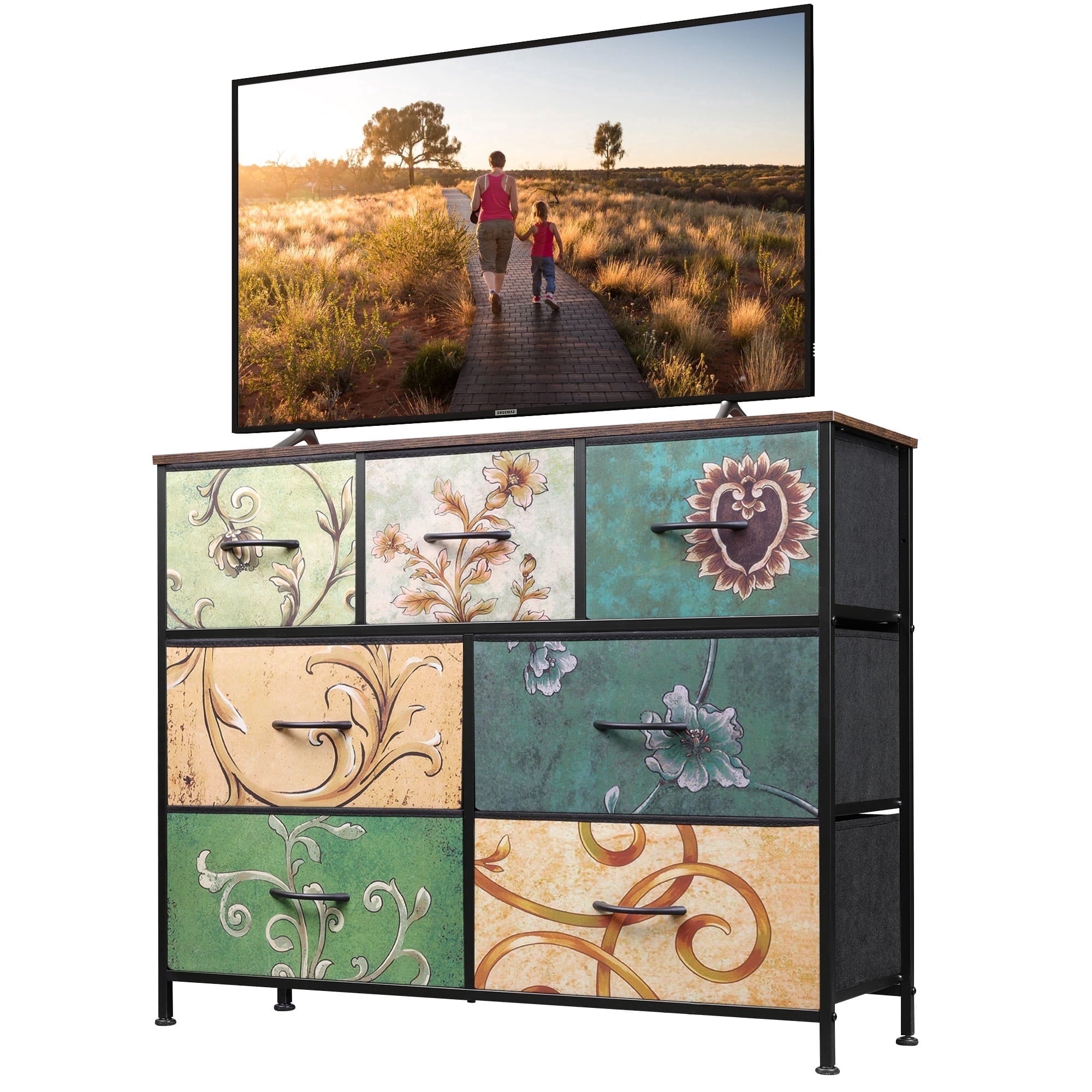 GALAXHERO 7 Drawer Dresser, TV Stands for 45" TV, Chest of Drawers with Fabric Bin for Bedroom, Living Room, Entryway,