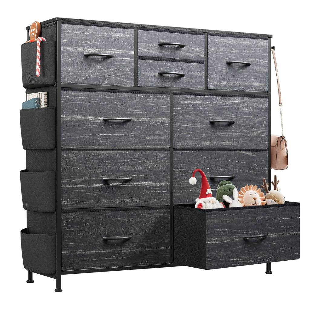 GALAXHERO 10-Drawer Fabric Dresser, Sturdy Metal Frame Organizer Unit with Side Pockets and Hooks for Bedroom, Living Room, Hallway