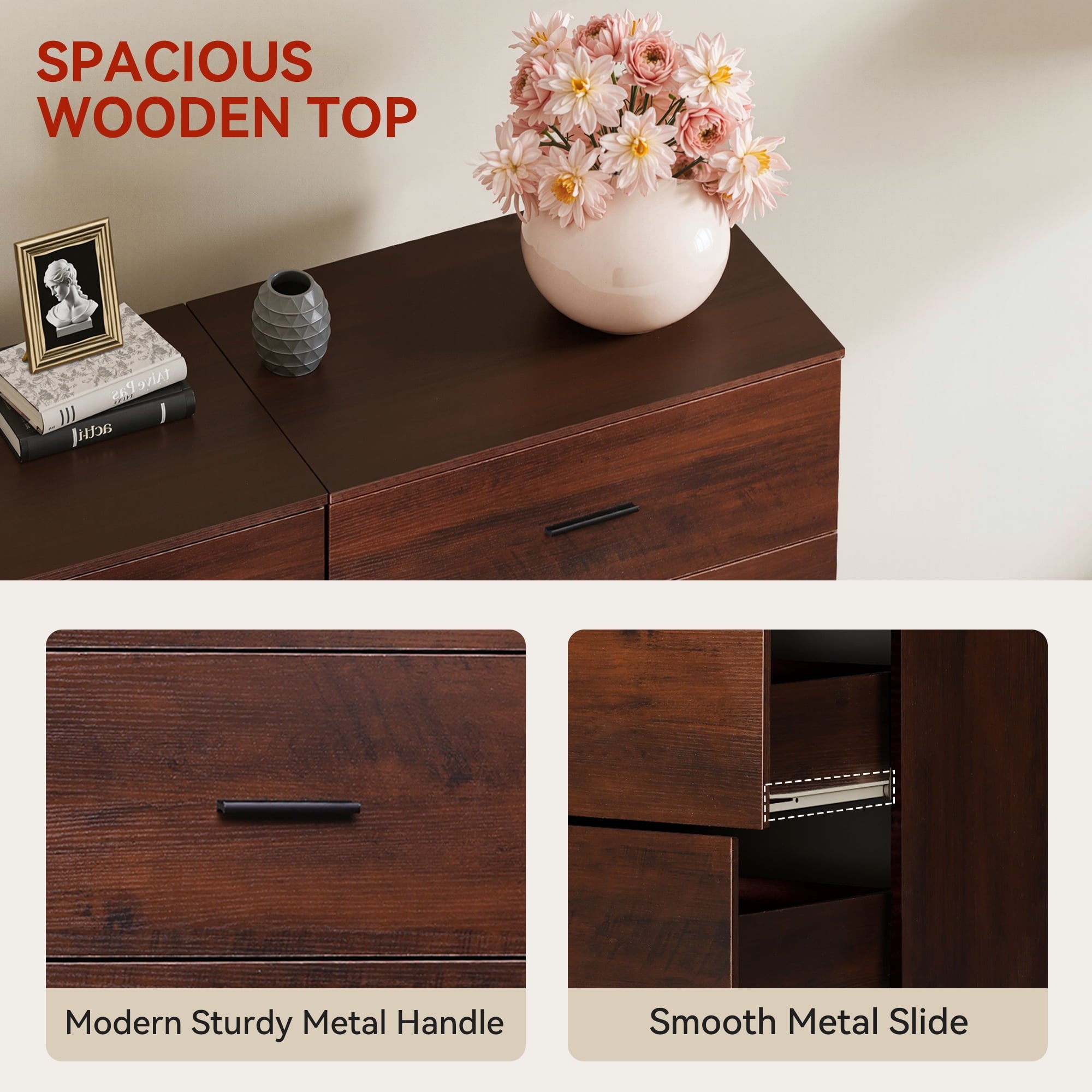 GALAXHERO 5 Drawers Dresser, Chest of Drawers for Bedroom, Tall Wood Storage Cabinet with Metal Handle for Living Room, Closet, Hallway