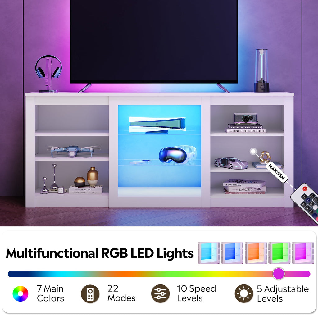 GALAXHERO Modern TV Stand for 65 Inch TV Entertainment Center with Adjustable Open Shelves & LED Lights Sturdy Media Console for Living Room, Bedroom, Gaming