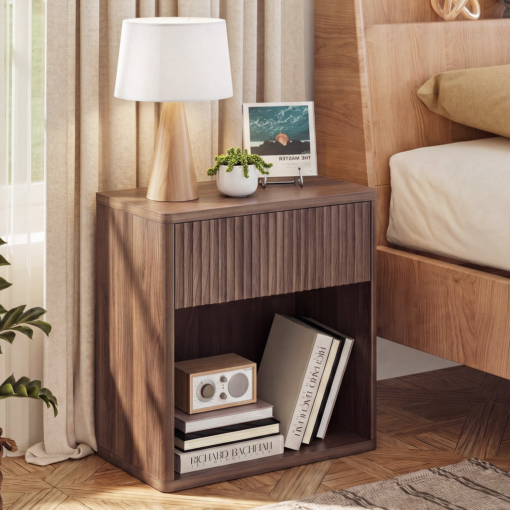 GALAXHERO Nightstands Set of 2, Farmhouse Night Stand with Drawer and Storage Shelf, Wood Bed Side End Table for Bedroom Living Room