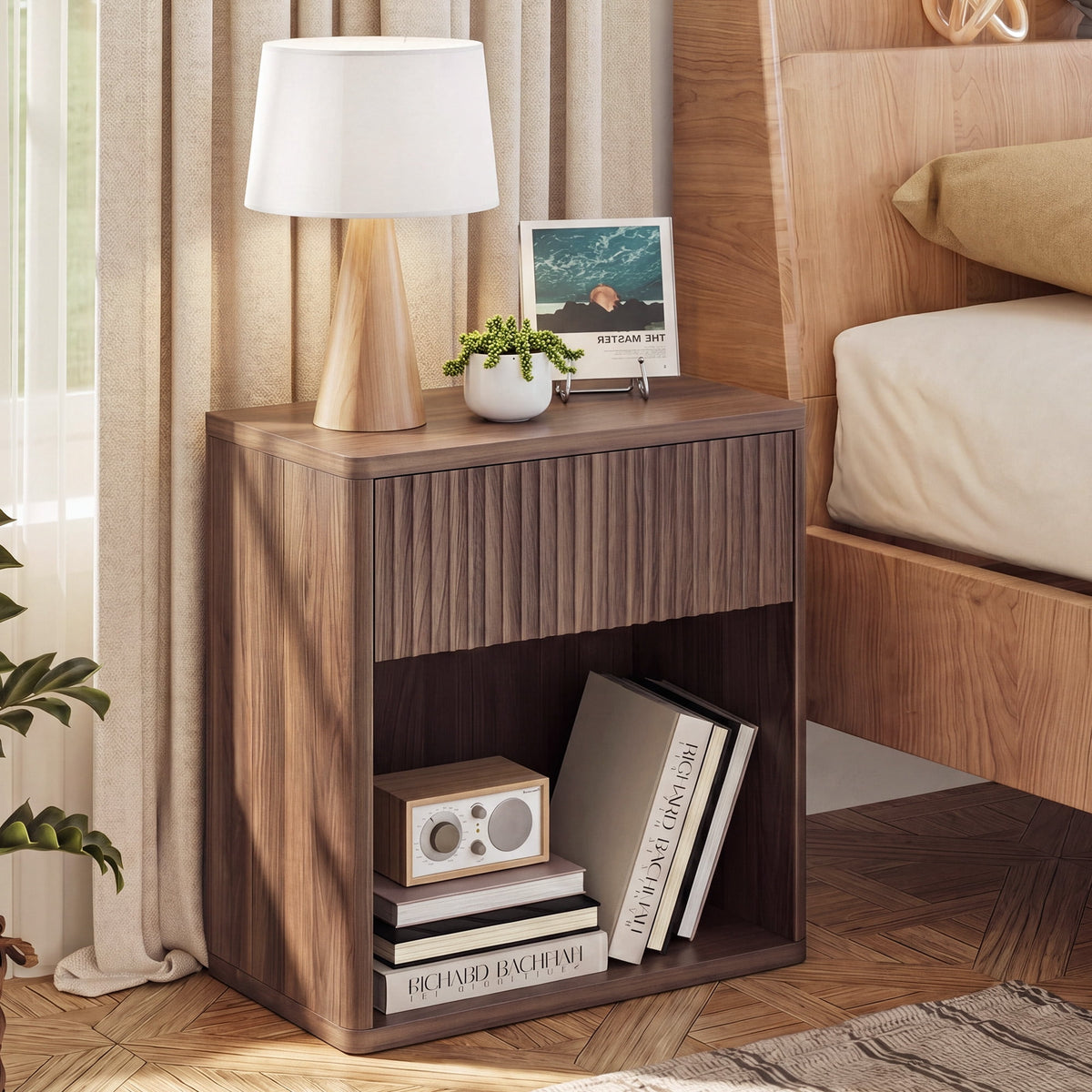 GALAXHERO Nightstands Set of 2, Farmhouse Night Stand with Drawer and Storage Shelf, Wood Bed Side End Table for Bedroom Living Room