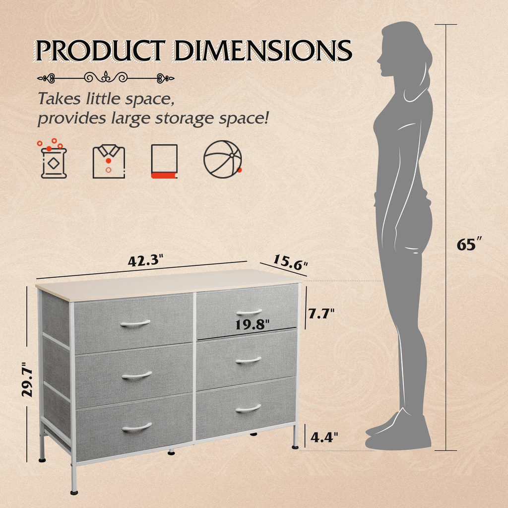 GALAXHERO 6-Drawer Fabric Dresser, 50-Inch TV Stand Wide Chest of Drawers for Bedroom, Closet, Living Room