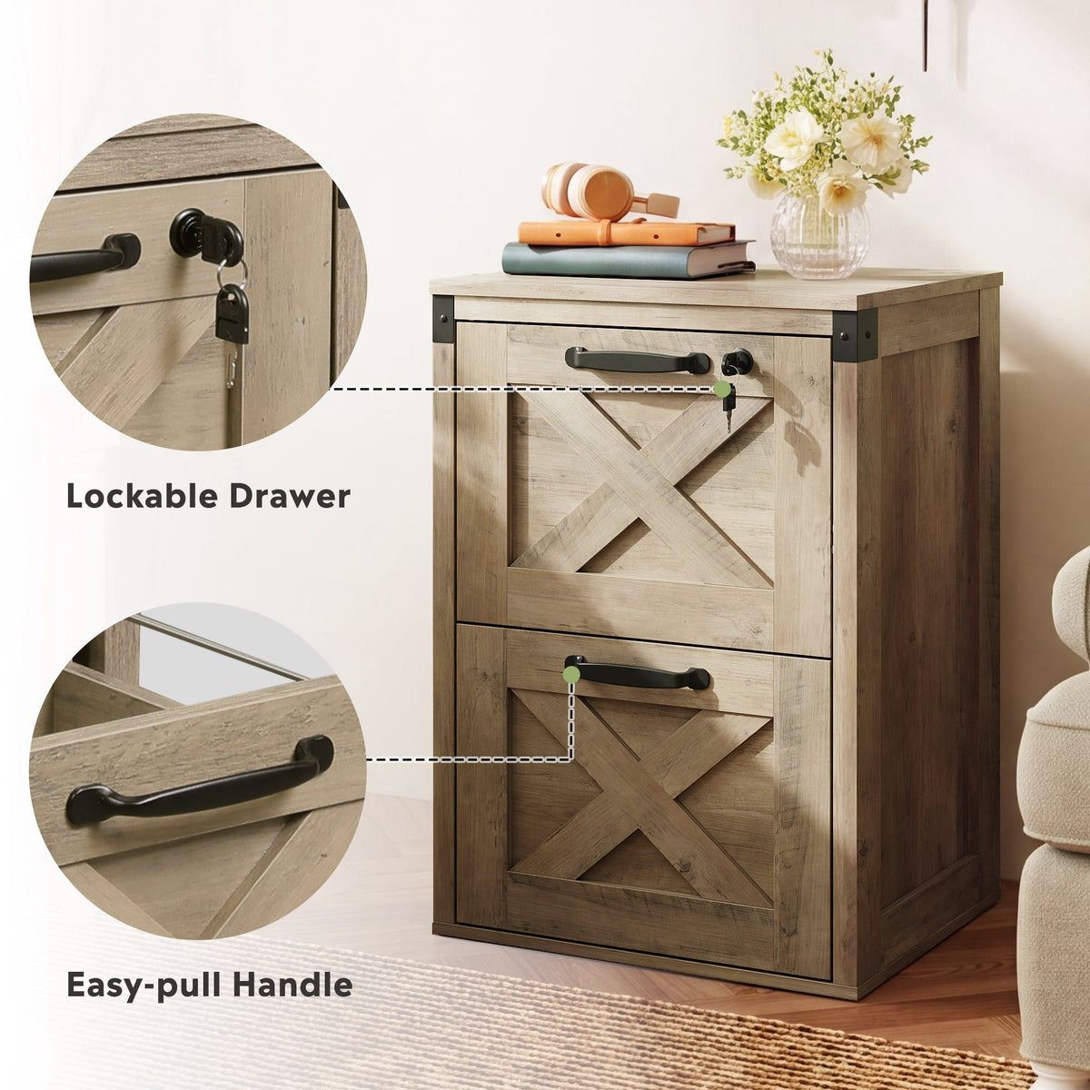 GALAXHERO 2 Drawer File Cabinet with Lock and Key, Wood Filing Cabinet for Home Office, File Cabinet Organizer, FSC-Certified Office Storage Cabinet