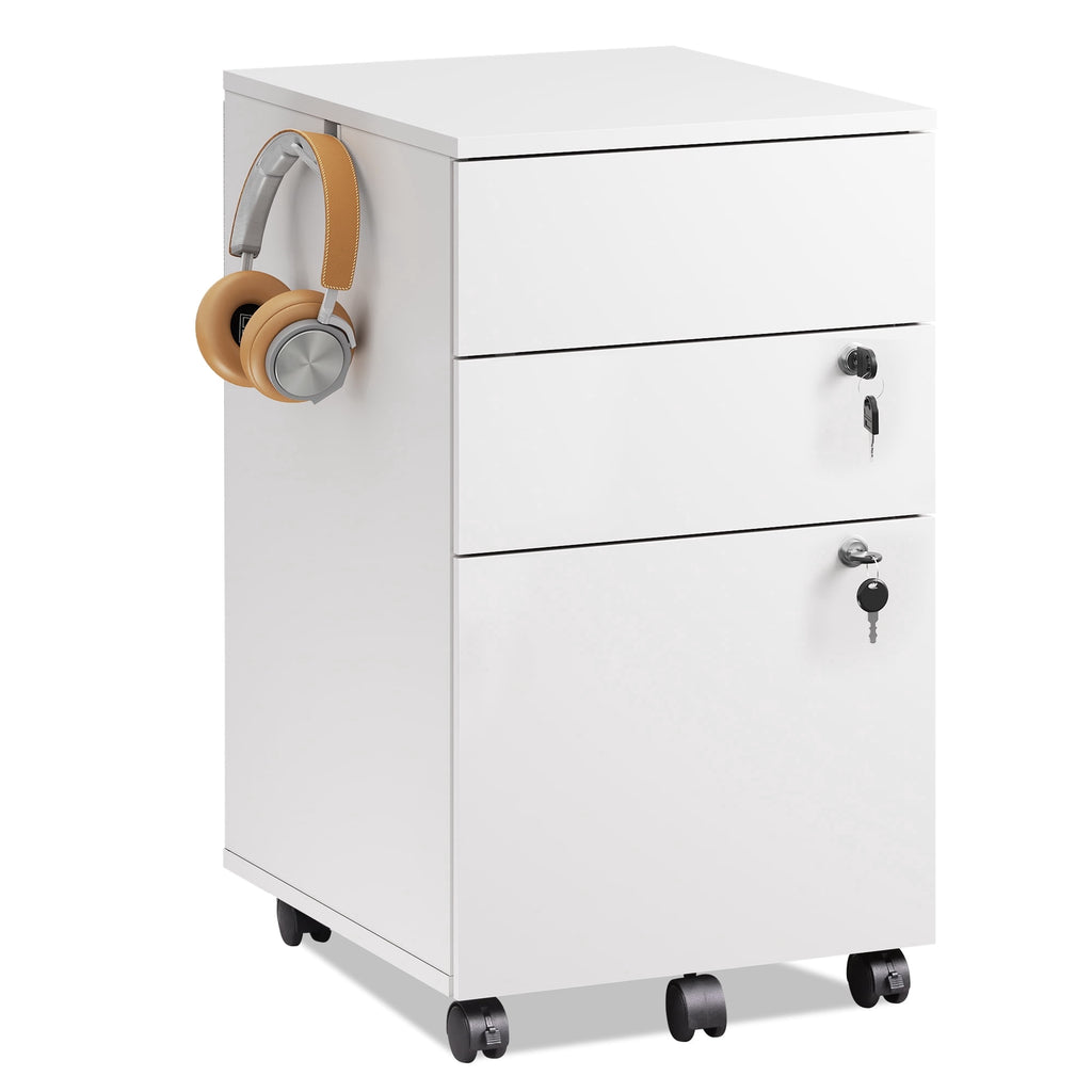 GALAXHERO 3 Drawers Storage Cabinet with Lock, Rolling Wood File Cabinet, Vertical Filing Cabinet for Home Office, Fits Letter/A4