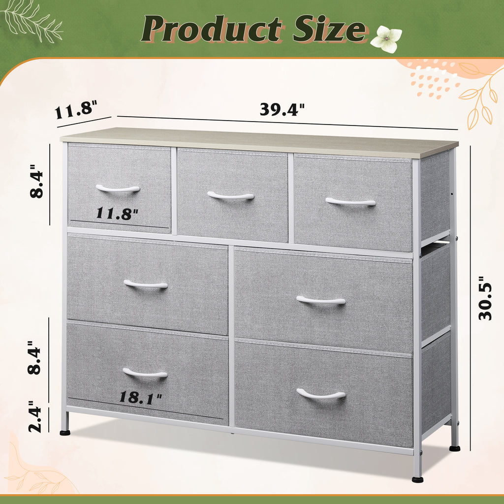GALAXHERO 7 Drawer Dresser, TV Stands for 45" TV, Chest of Drawers with Fabric Bin for Bedroom, Living Room, Entryway