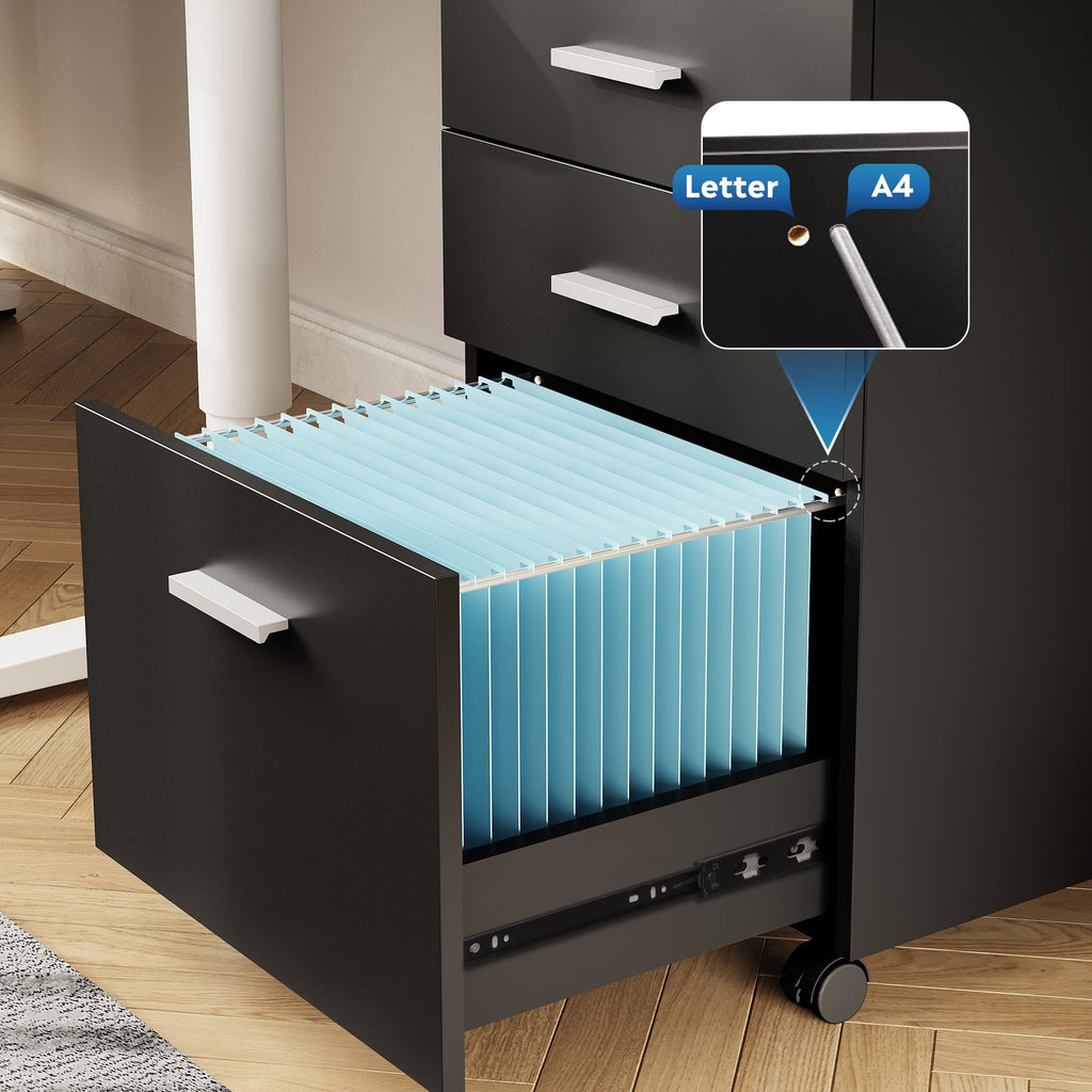 GALAXHERO 3-Drawer Wood Mobile Filing Cabinet, Rolling File Cabinet for Home Office, Fits Letter/A4 Size Files, White