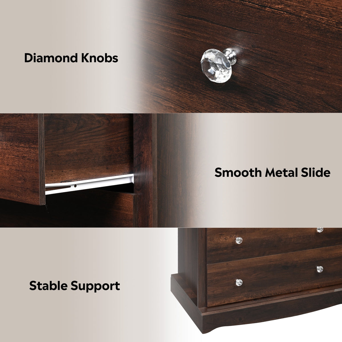 GALAXHERO 5 Drawer Dresser for Bedroom, Retro Wood Chest of Drawers, Tall Dresser with Round Metal Handle for Living Room, Hallway, Closet