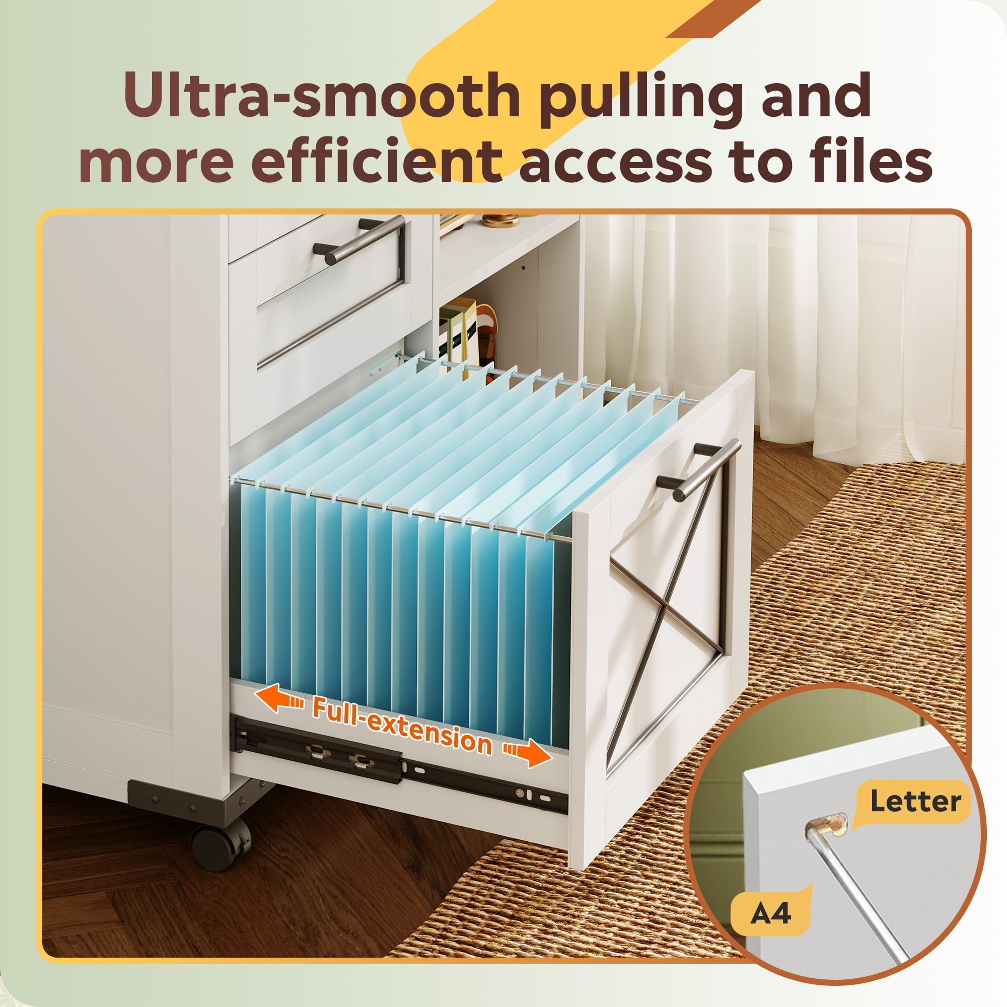 GALAXHERO 3-Drawer Locking File Cabinet, Wood Filing Cabinets with Charging Station, Rolling Printer Stand for Home Office