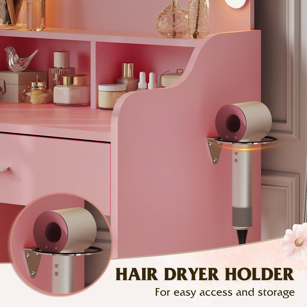 GALAXHERO Small Vanity Desk with Mirror, Makeup Tables with Drawer and Storage Shelves, Girls Dressing Table for Bedroom