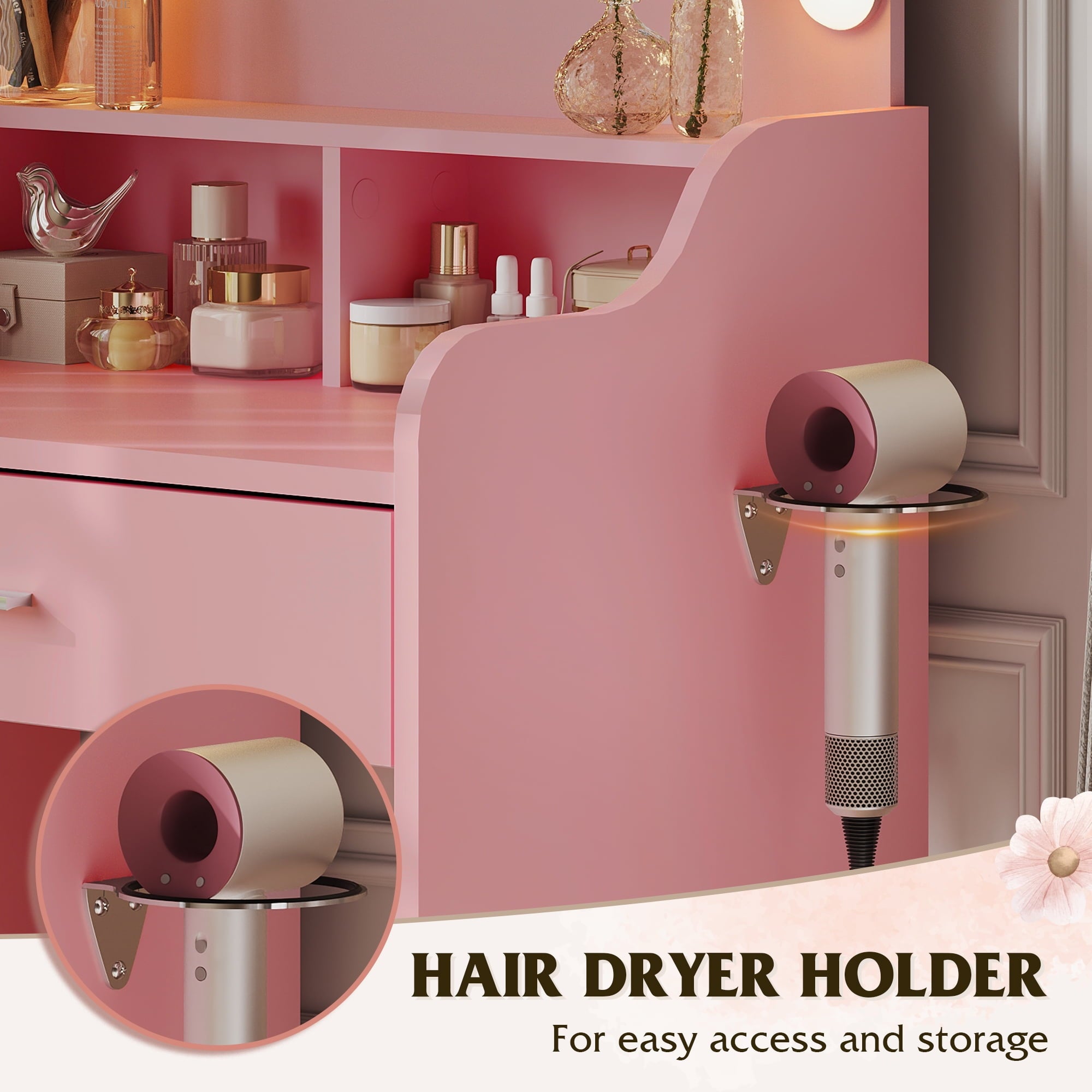 GALAXHERO Small Vanity Desk with Mirror, Makeup Tables with Drawer and Storage Shelves, Girls Dressing Table for Bedroom