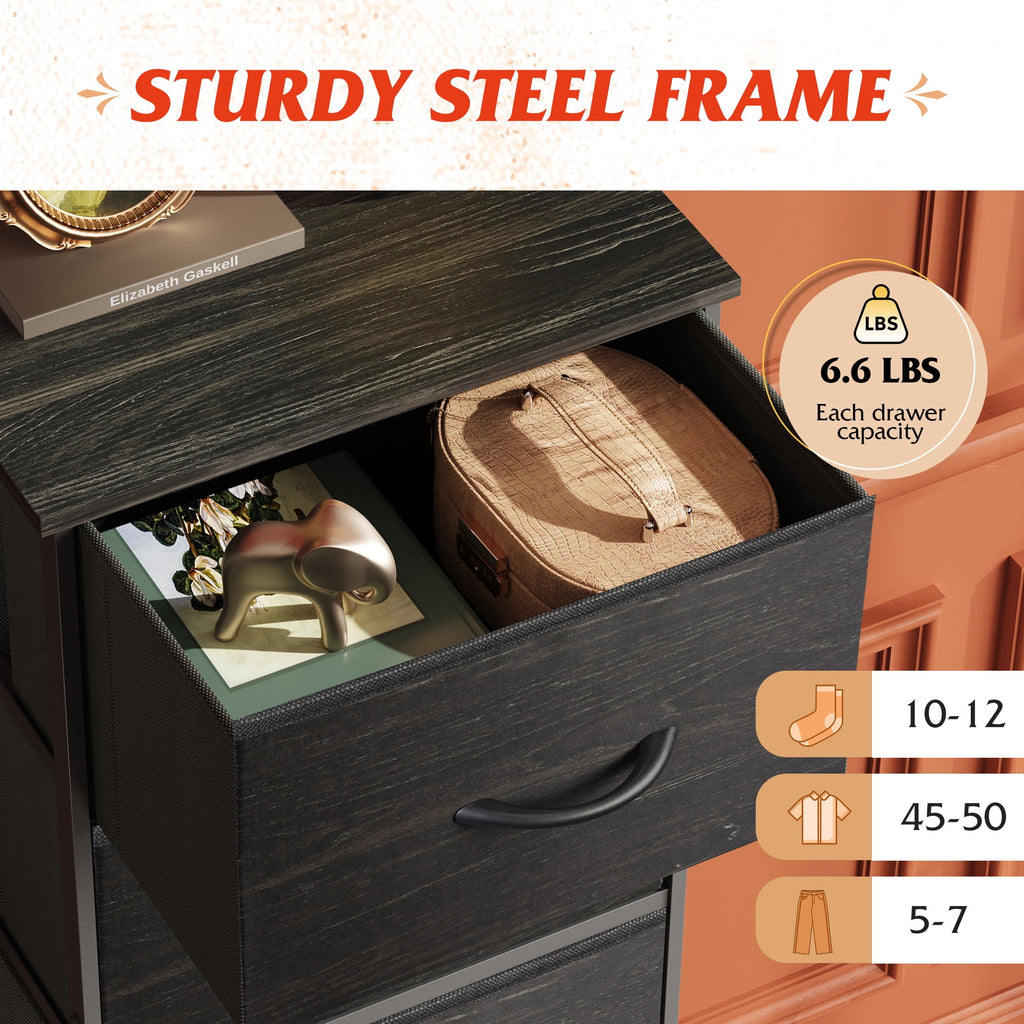 GALAXHERO 5-Drawer Tall Fabric Dresser with Wood Top, Storage Organizer Chest for Bedroom, Closet, Hallway, Sturdy Steel Frame