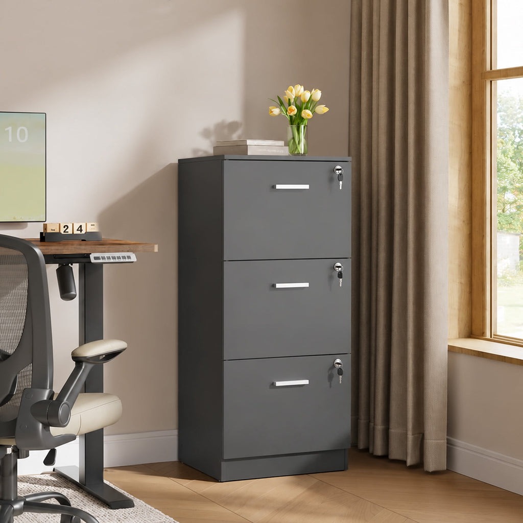 GALAXHERO 3-Drawer File Cabinet with Locks & Wood Printer Stand, Fits Letter/A4, Ideal for Home Office