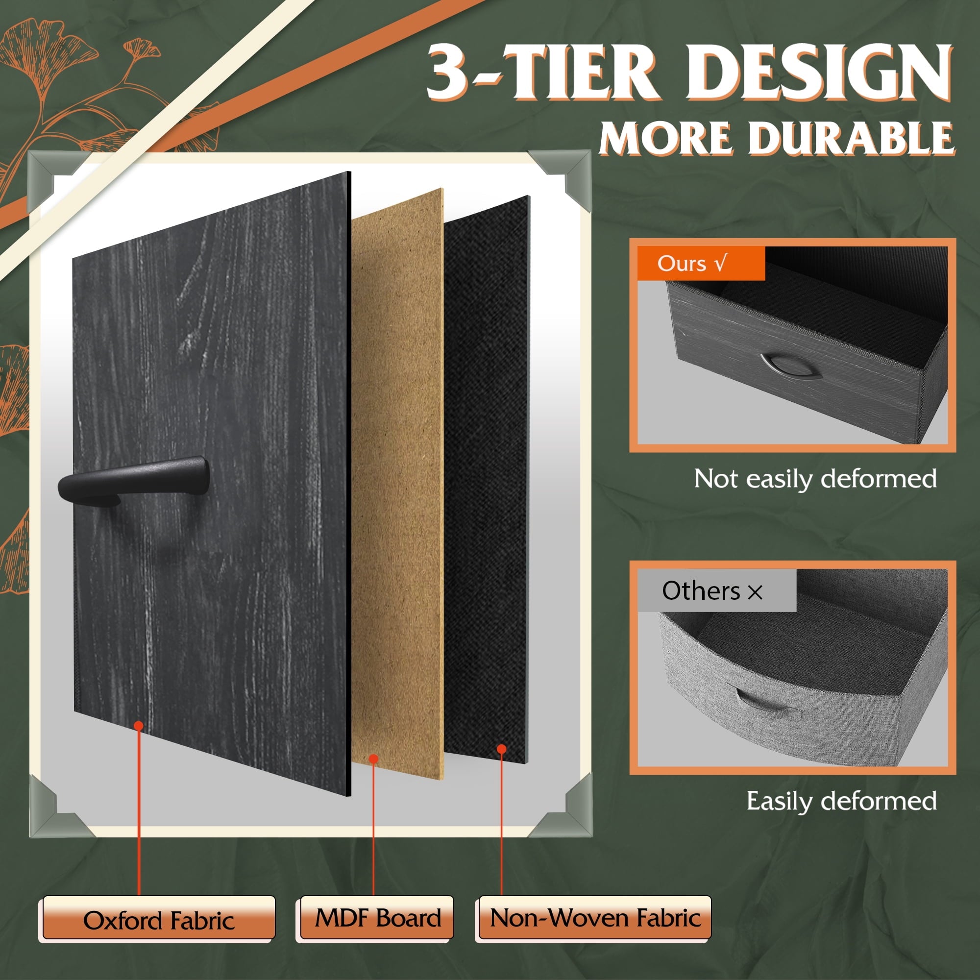 GALAXHERO 16-Drawer Tall Fabric Dresser Organizer Unit, Large Storage Chest of Drawers with Fabric Bins for Bedroom, Closet, Hallway, Charcoal Black Wood Grain Print