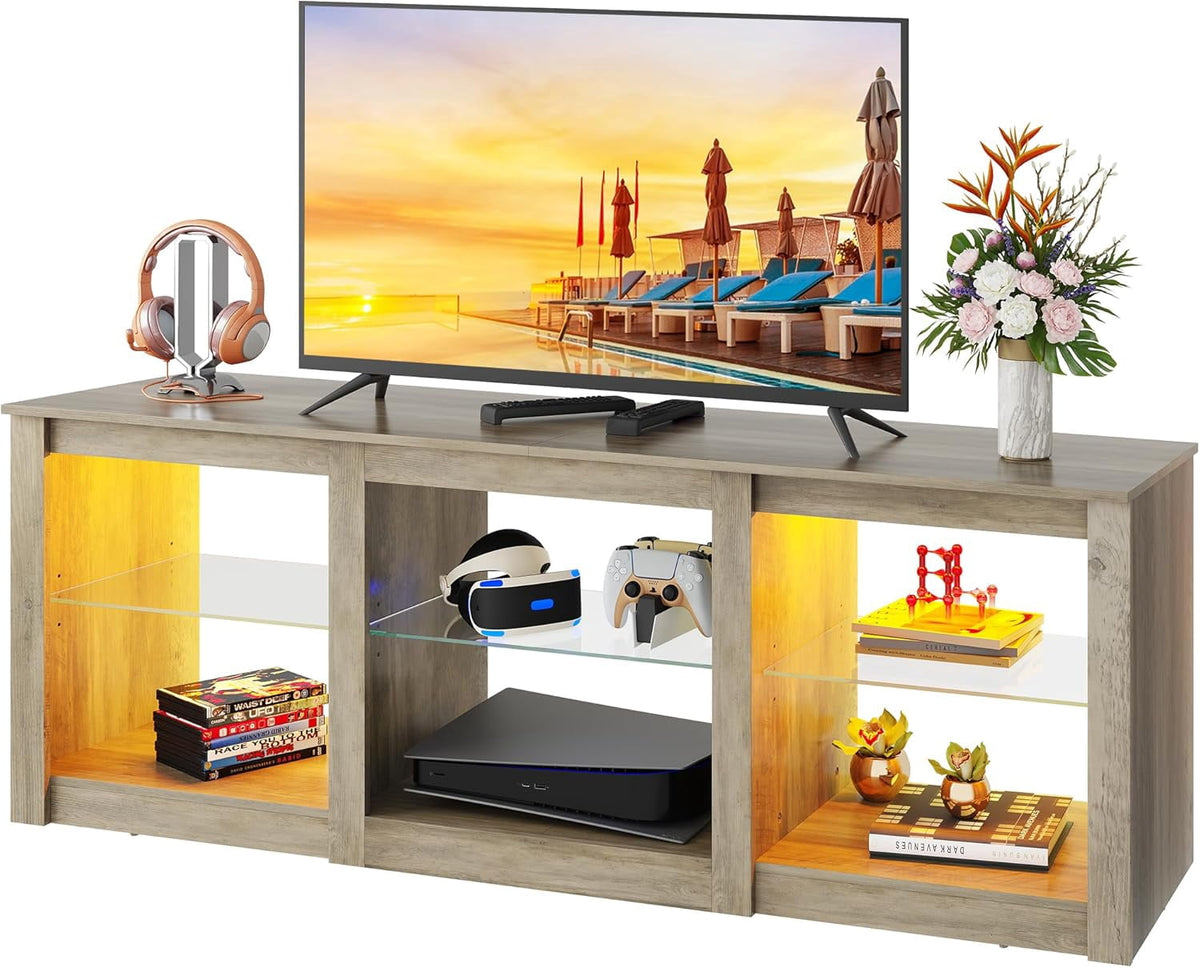GALAXHERO 58" Modern LED TV Stand Entertainment Center for 65 70 Inch TV with Adjustable Glass Shelves & RGB Lights, Wood Media Console Table for Living Room, Bedroom, Gaming Room