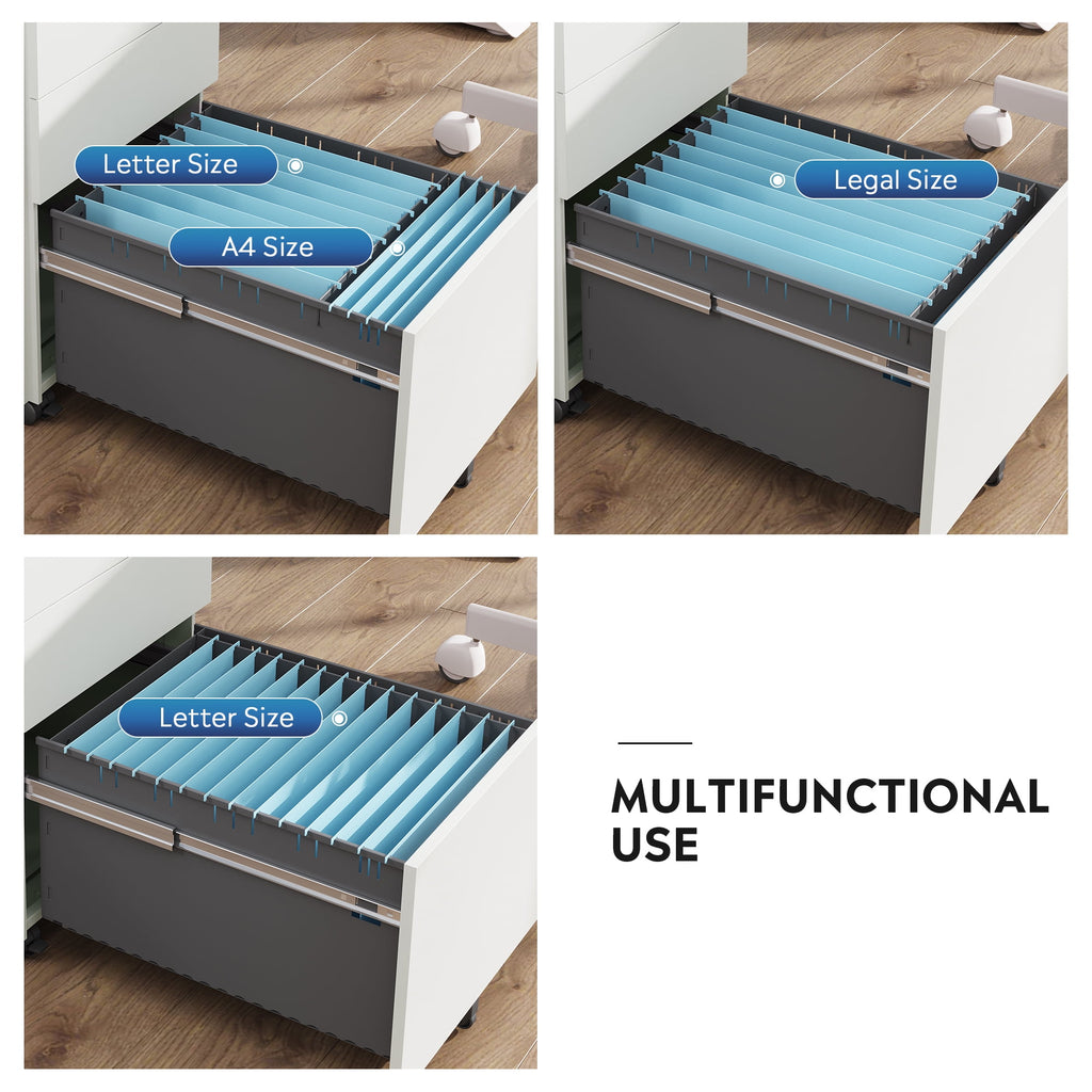 GALAXHERO Metal File Cabinet with Combination Lock, Mobile Drawers on Wheels, 3-Drawer Storage Organizer for Home Office, A4/Letter/Legal Size, White