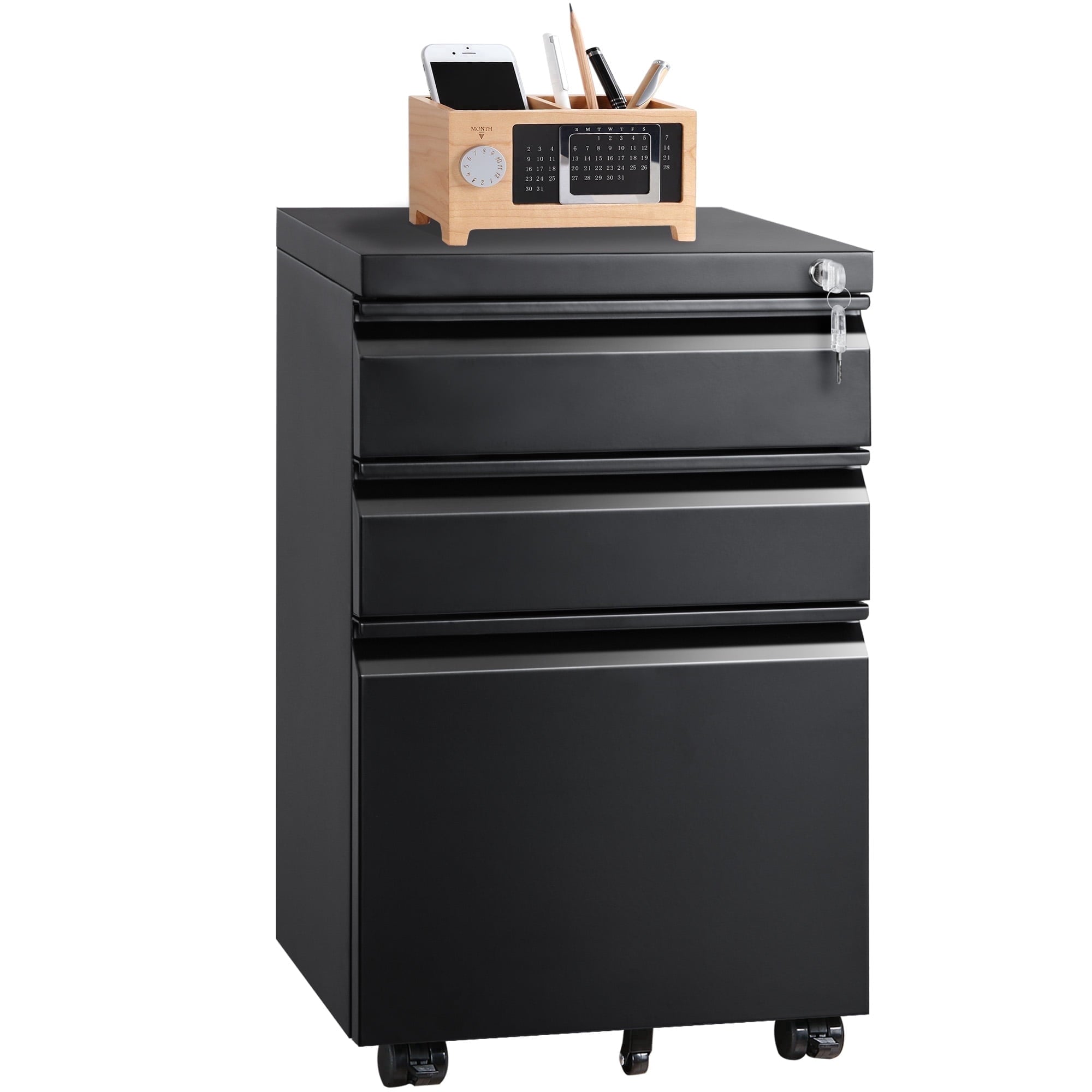 GALAXHERO 3 Drawer Metal File Cabinet with Lock, Mobile Printer Cabinet & Small Under Desk Filing Cabinet for Home Office, Fits Legal/Letter/A4