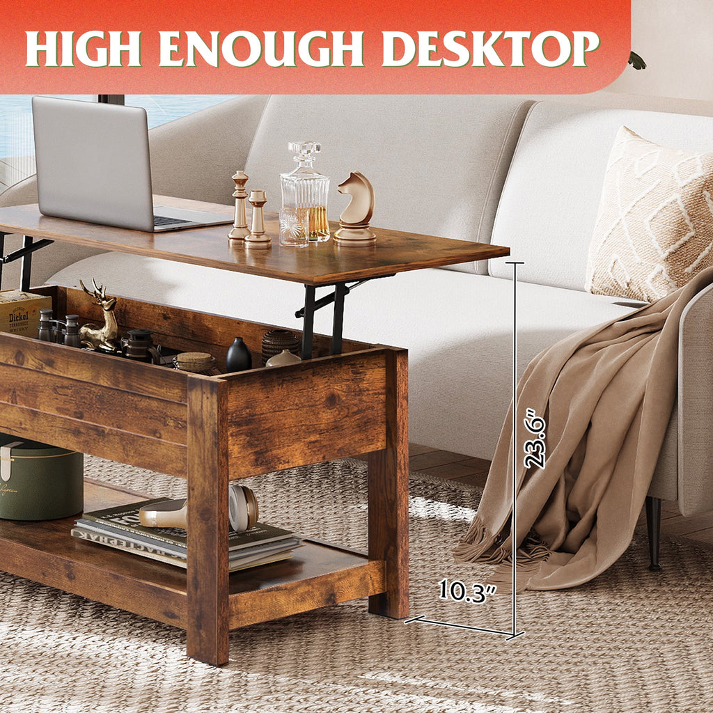 GALAXHERO 39" Lift Top Coffee Table with Hidden Storage and Storage Shelf Lift Up Coffee Table for Living Room