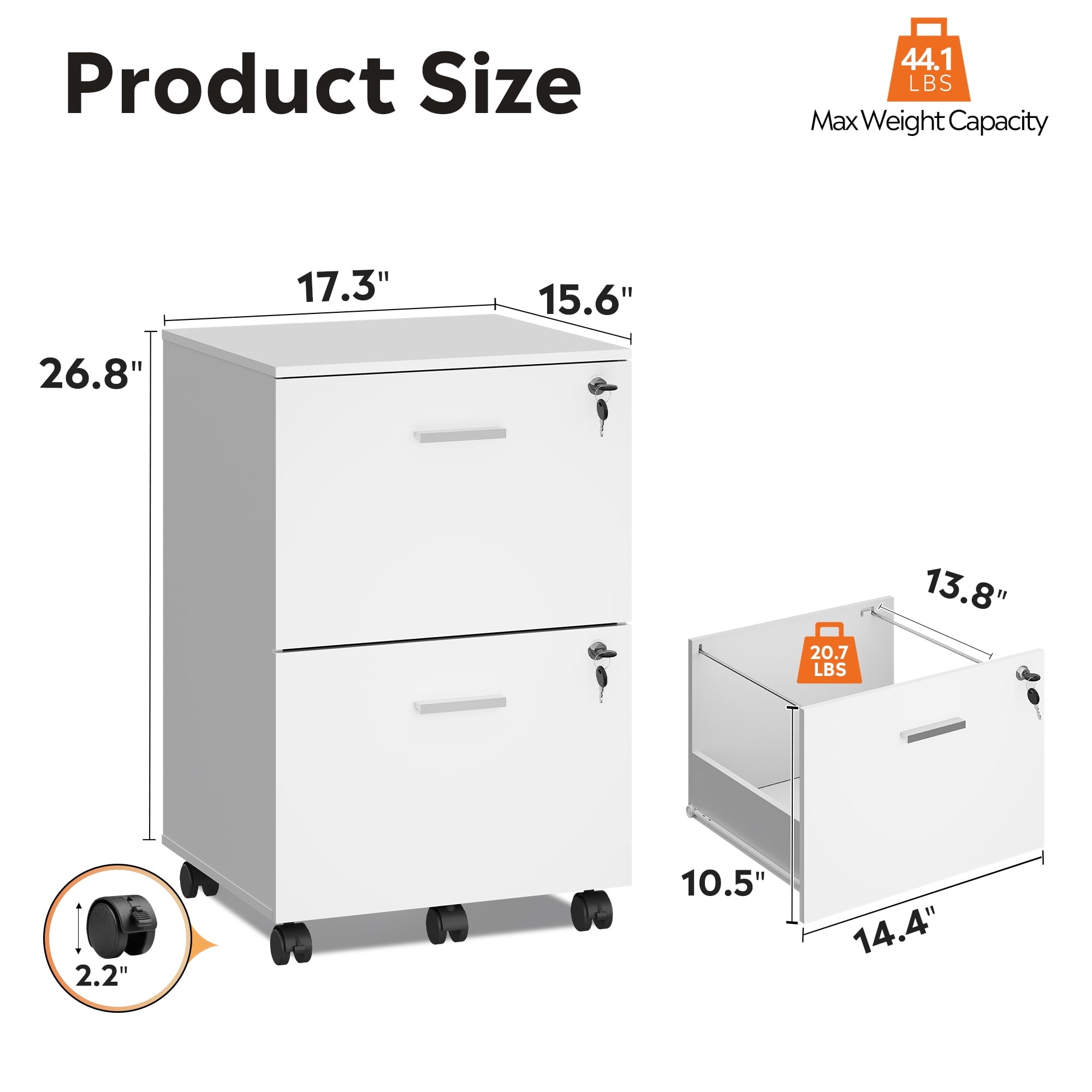 GALAXHERO 2 Drawer Filing Cabinet with Lock, Wooden Printer Stand with Storage for Home Office, Mobile Locking File Cabinet Fits Letter/A4 Hanging Files