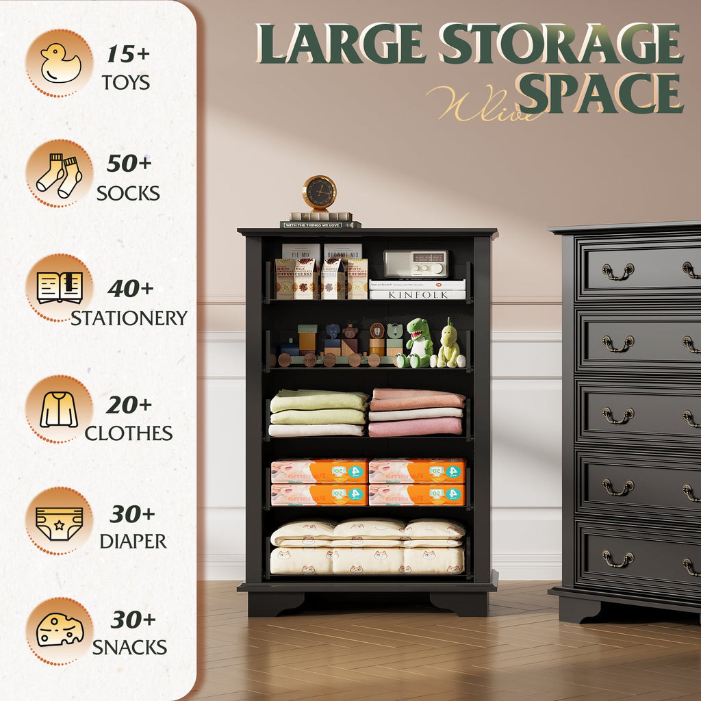 GALAXHERO Farmhouse 5 Drawers Dresser for Bedroom, Tall Wood Dresser with Roman Metal Handle, Chest of Drawers for Living Room, Hallway, Closet