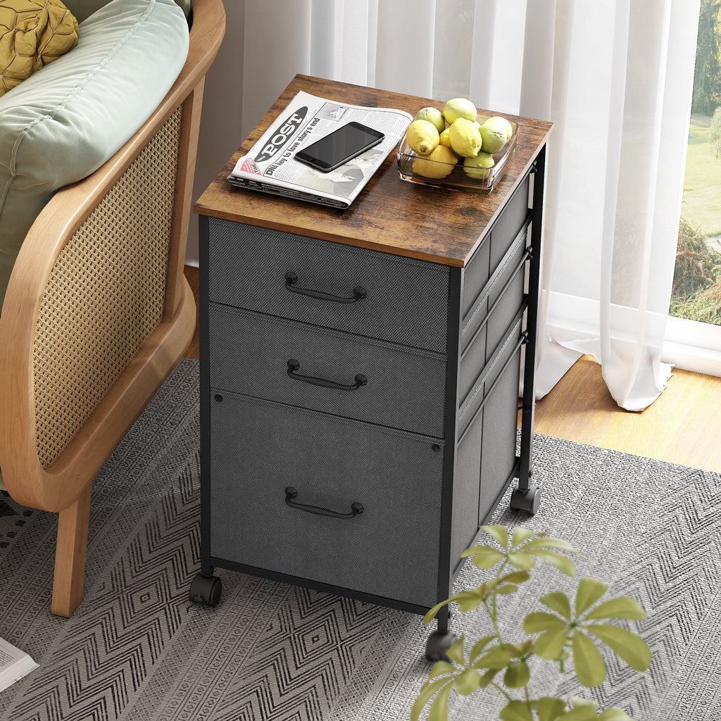 GALAXHERO 3 Drawers Mobile File Cabinet, Desk Table Cabinet Fits A4/Letter Size, Home Office Furniture,  Wood Grain