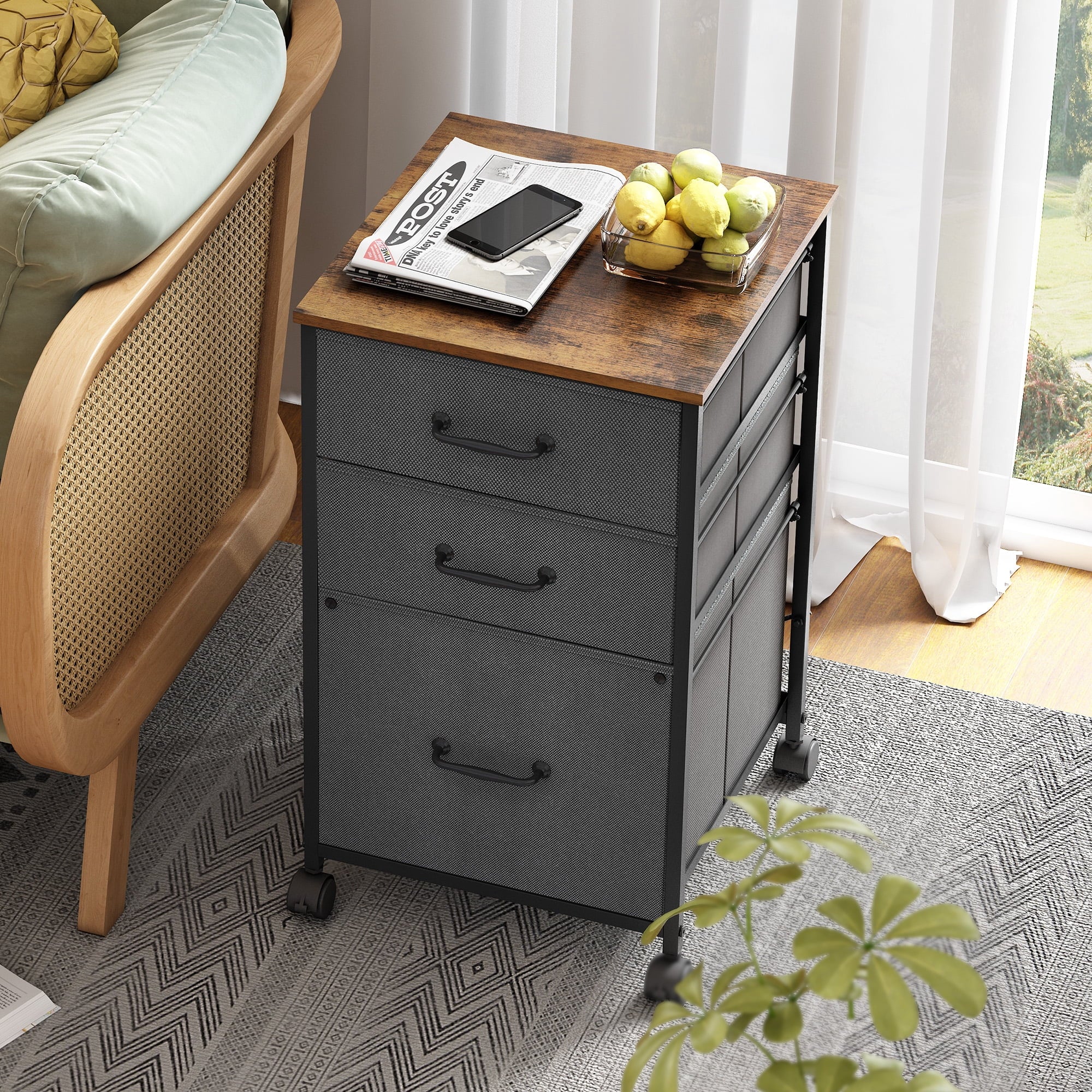 GALAXHERO 3 Drawers Mobile File Cabinet, Desk Table Cabinet Fits A4/Letter Size, Home Office Furniture,  Wood Grain