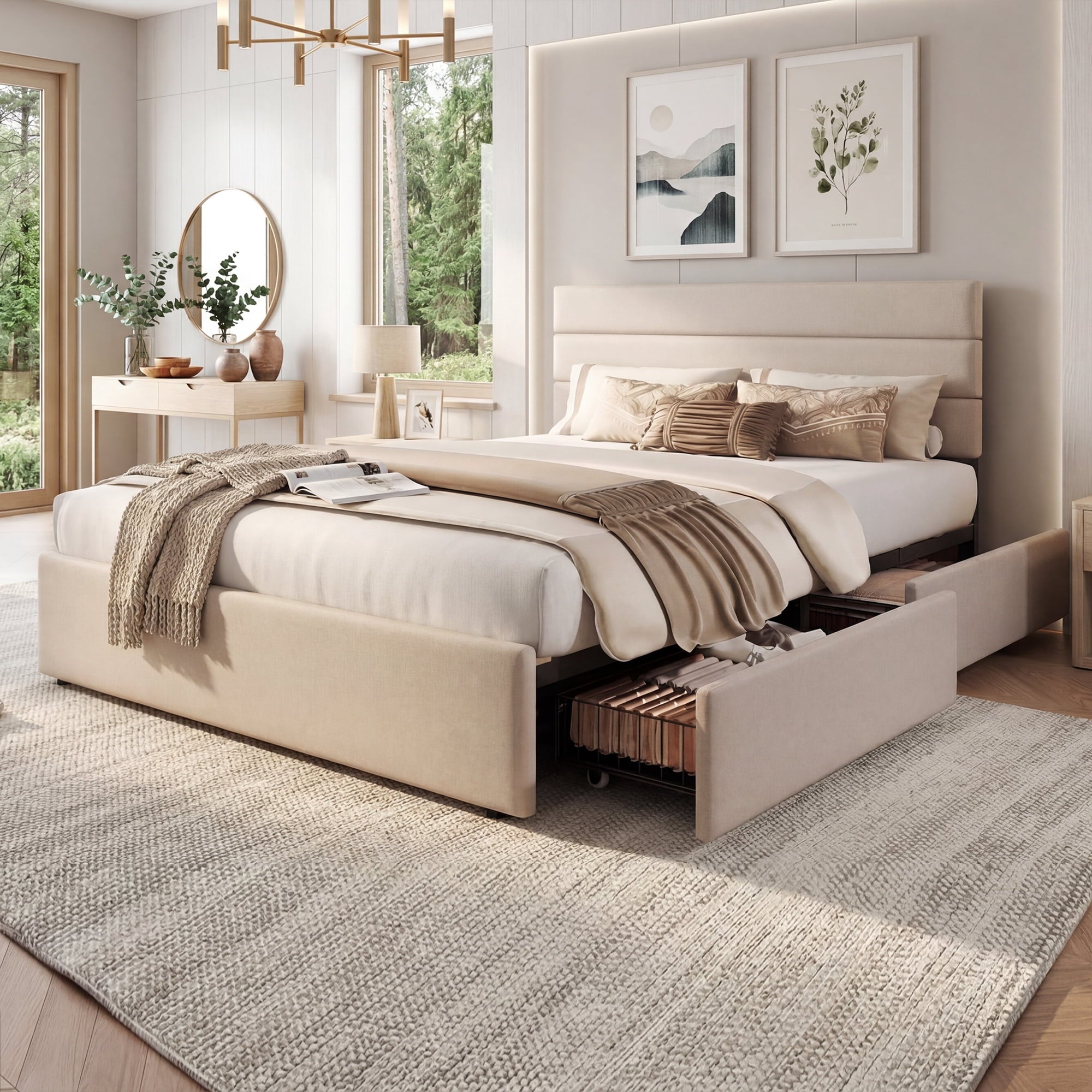GALAXHERO Queen Size Upholstered Bed Frame with 4 Storage Drawers and Headboard, Velvet Platform Bedframe, Sturdy Metal & Wooden Slats Support, No Box Spring Needed, Easy Assembly