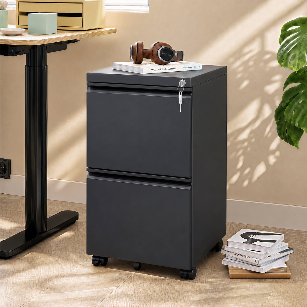 GALAXHERO 2 Drawer Metal File Cabinet with Lock, Fully Assembled Except Casters, Rolling Filing Cabinet for Home Office, Legal/Letter Size, White
