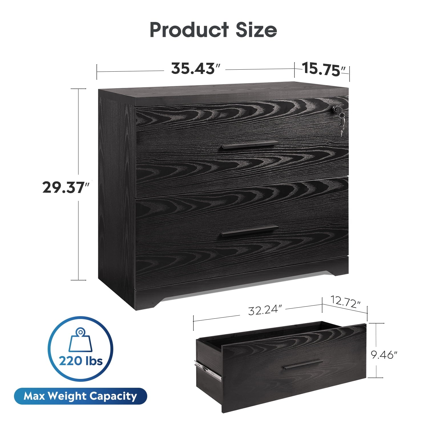 GALAXHERO 2 Drawer File Cabinets Wood Lateral Filing Cabinets with Lock for Home Office