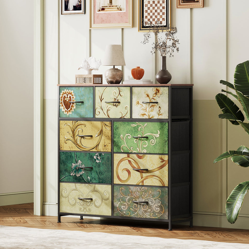 GALAXHERO Dresser 9-Drawer Fabric Storage Tower Chest for Bedroom, Hallway, Entryway, Closet with Fabric Bins, Steel Frame, Wood Top, Easy Pull Handle