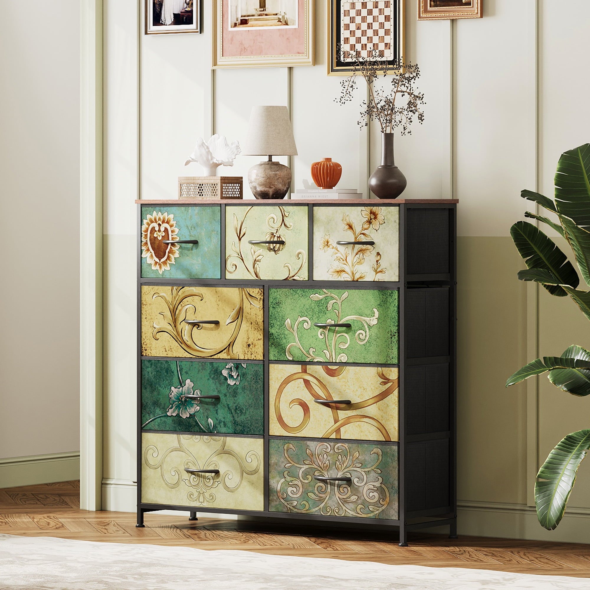 GALAXHERO Dresser 9-Drawer Fabric Storage Tower Chest for Bedroom, Hallway, Entryway, Closet with Fabric Bins, Steel Frame, Wood Top, Easy Pull Handle