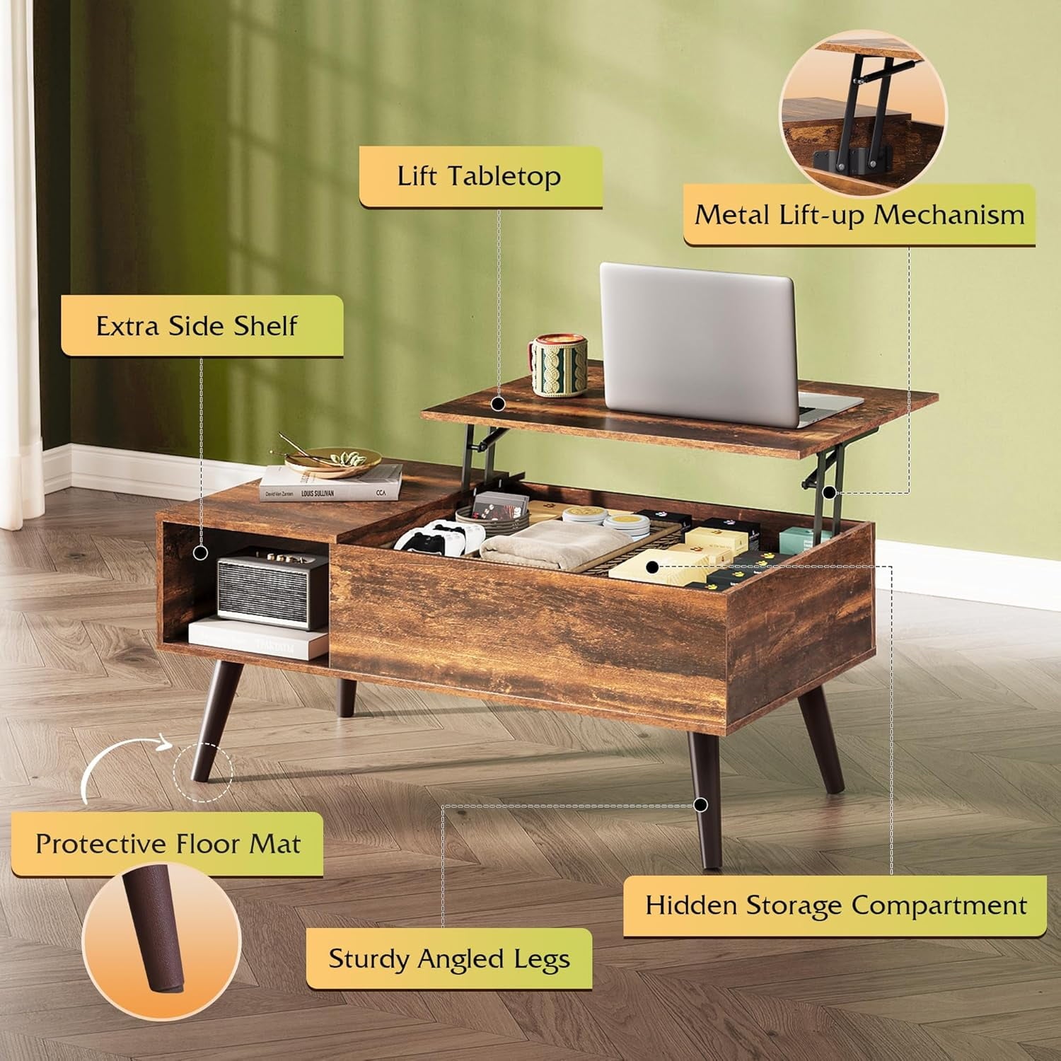 GALAXHERO Lift Top Coffee Table with Storage Small Living Room Table with Storage Shelf & Hidden Compartment