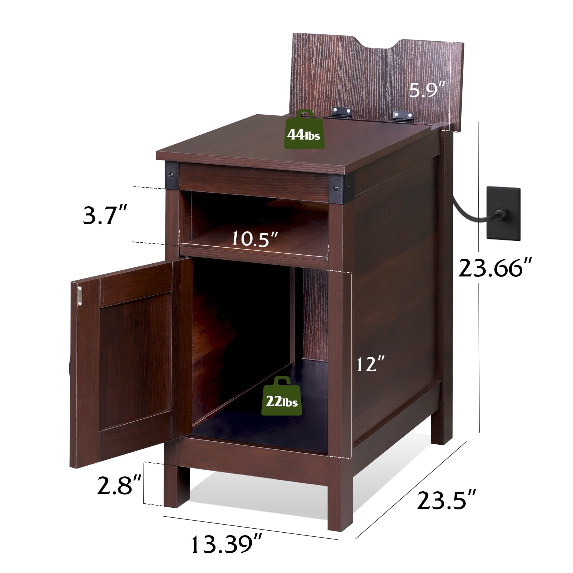 GALAXHERO Side Table with Charging Station Narrow End Table with Storage Night Stand with USB Ports and Outlets Small Wooden Cabinet for Living Room and Bedroom