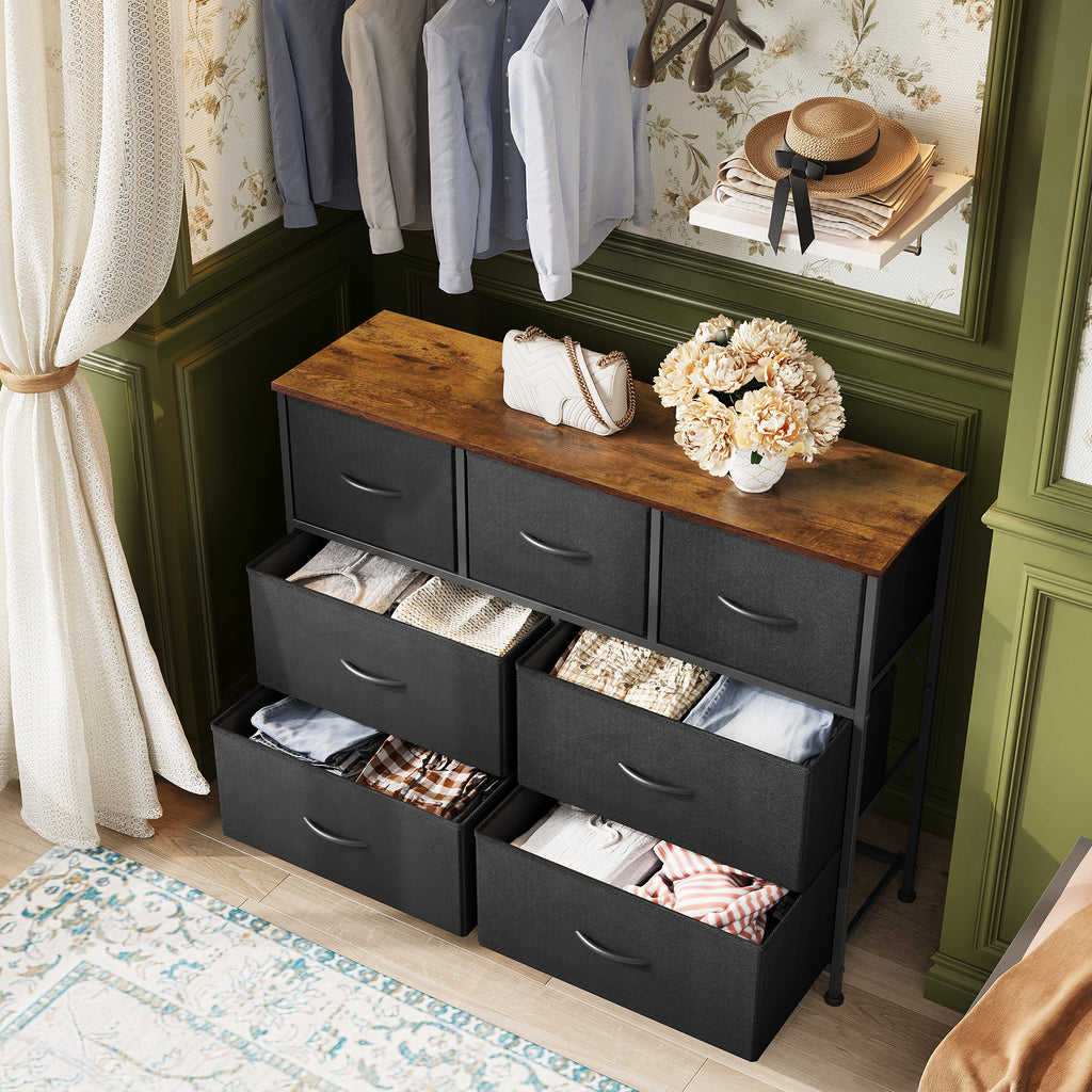 GALAXHERO 7 Drawer Dresser, TV Stands for 45" TV, Chest of Drawers with Fabric Bin for Bedroom, Living Room, Entryway