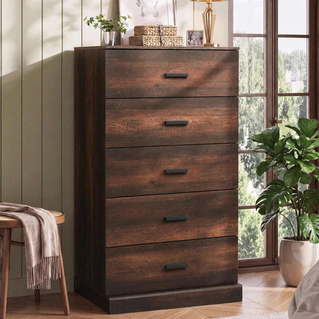 GALAXHERO 5 Drawers Dresser, Chest of Drawers for Bedroom, Tall Wood Storage Cabinet with Metal Handle for Living Room, Closet, Hallway