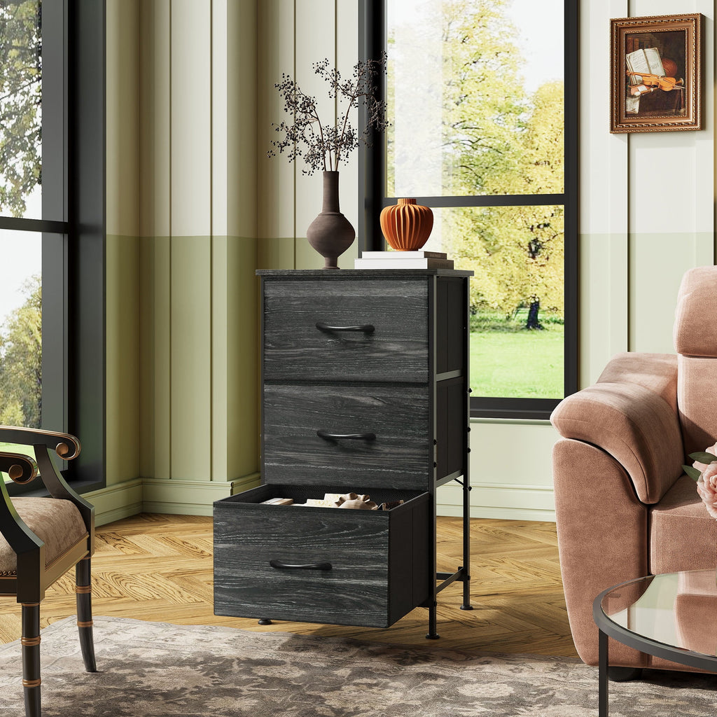 GALAXHERO 3 Drawer Nightstand, Fabric Storage Dresser Sturdy Steel Frame with Wood Top