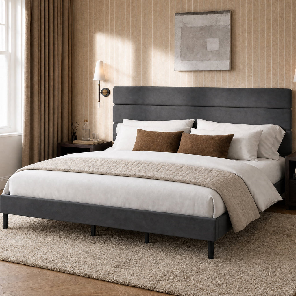 GALAXHERO Upholstered Bed Frame, King Size Bed Frame with Headboard, Platform Bed with Wood Slats, 1500LBS Mattress Foundation, No Box Spring Needed, Easy Assembly, Velvet