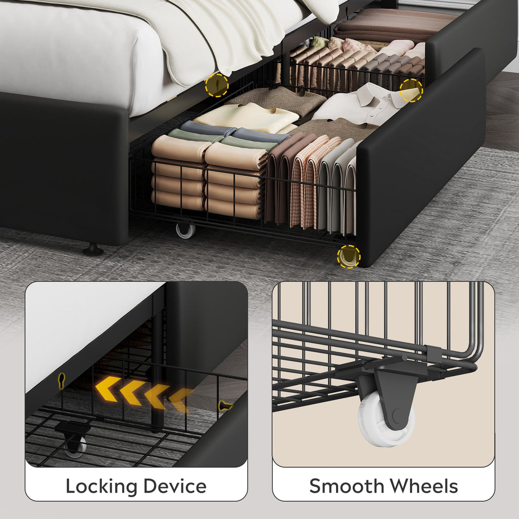 GALAXHERO Full Size Upholstered Bed Frame with 4 Storage Drawers and Headboard, Velvet Platform Bedframe, Sturdy Metal & Wooden Slats Support, No Box Spring Needed, Easy Assembly