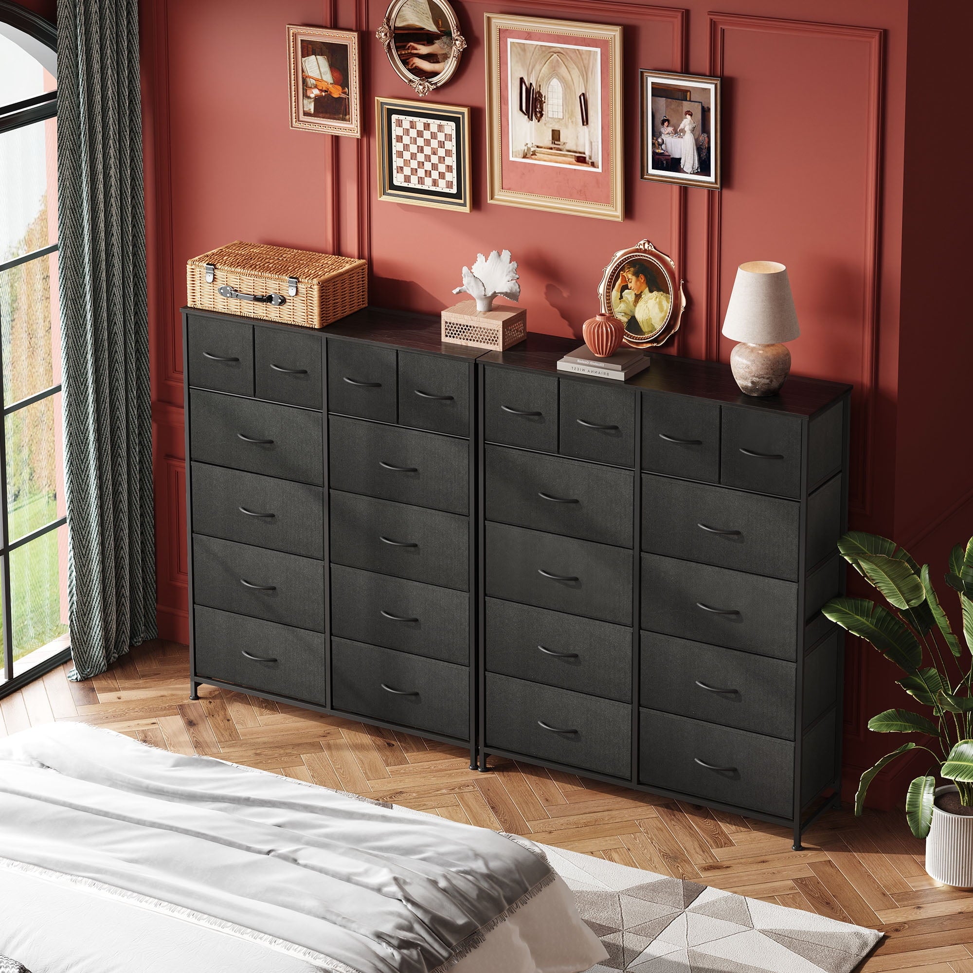 GALAXHERO 12-Drawer Tall Fabric Dresser with Wood Top, Storage Chest of Drawers for Bedroom, Closet