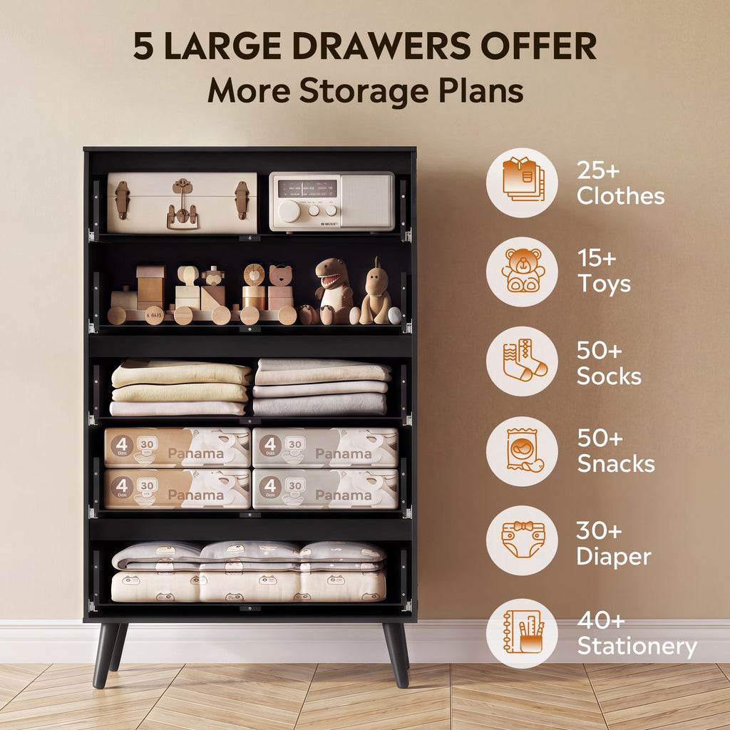 GALAXHERO 5 Drawer Dresser for Bedroom, Tall Dresser, Wooden Storage Organizer with Sturdy Metal Handle, Chest of Drawers for Living Room, Hallway, Closet