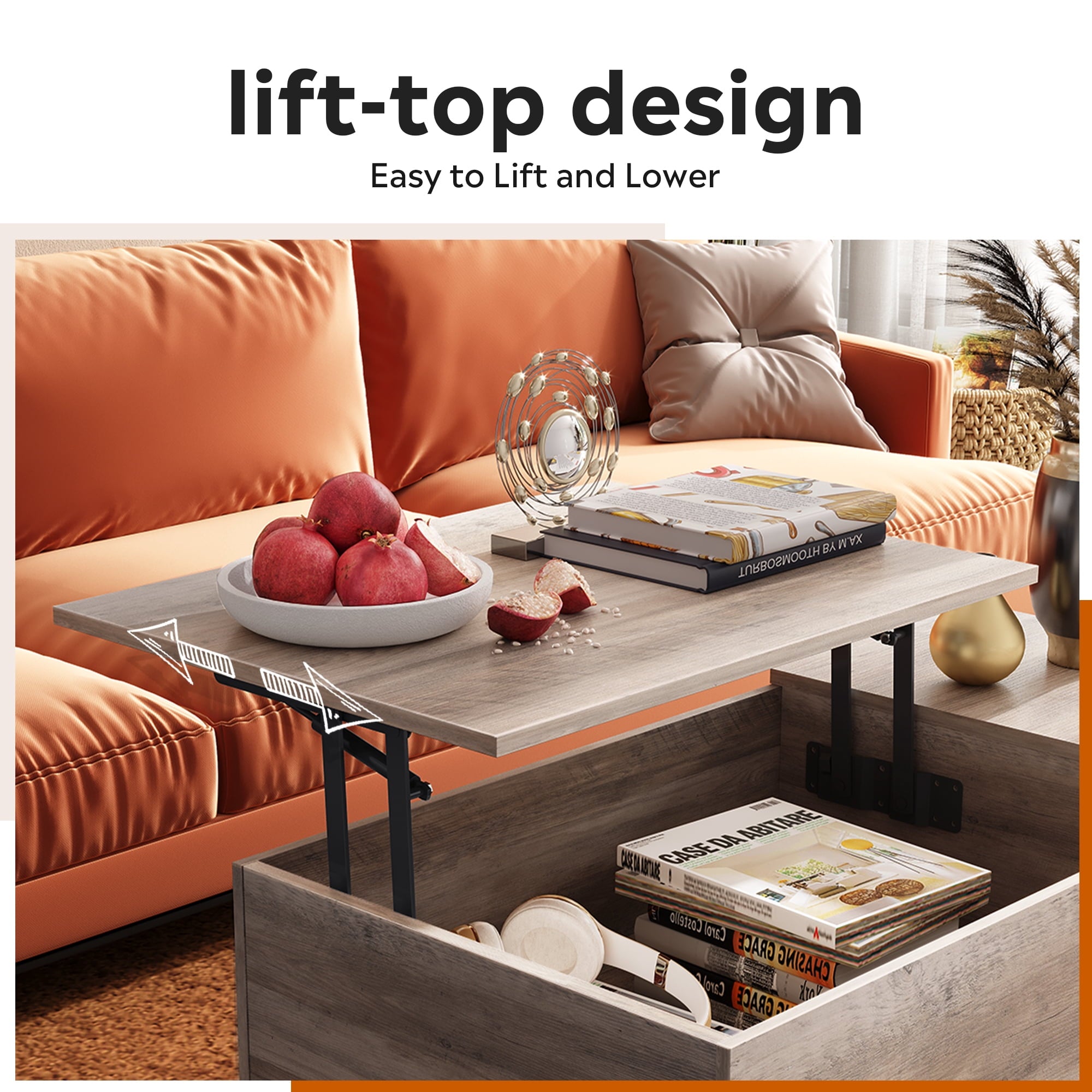 GALAXHERO Coffee Table with Removable Storage Shelves Lift Top Small Coffee Table for Living Room