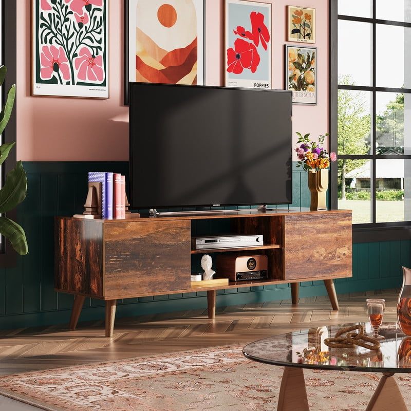GALAXHERO TV Stand for 55 60 inch TV Rustic Entertainment Center with Storage Cabinets TV Console for Living Room, Long TV Cabinet